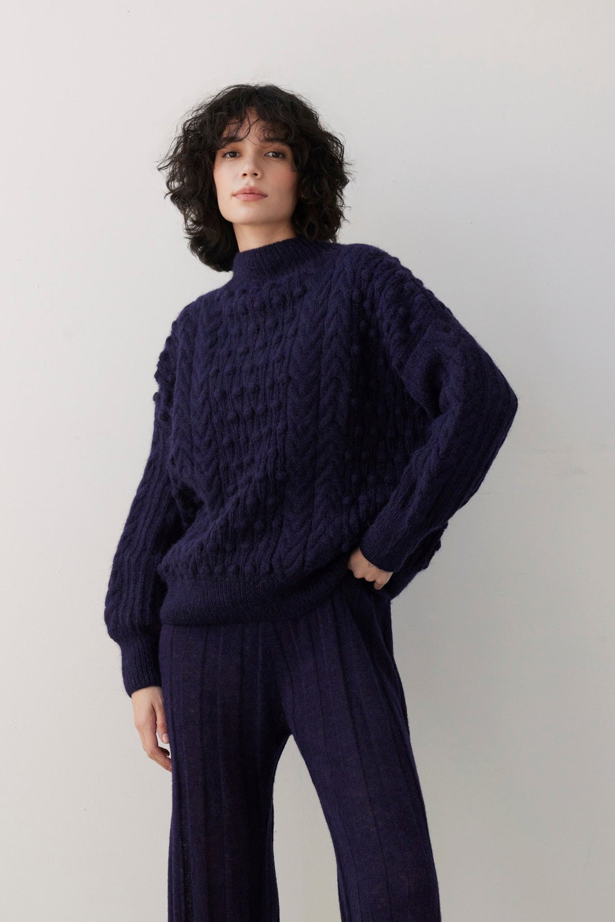 SAMPLE FW26 - Bobbie Popcorn Cardigan Sweater in Alpaca Wool - Blue Ink Samples CHRISTINE ALCALAY - 4