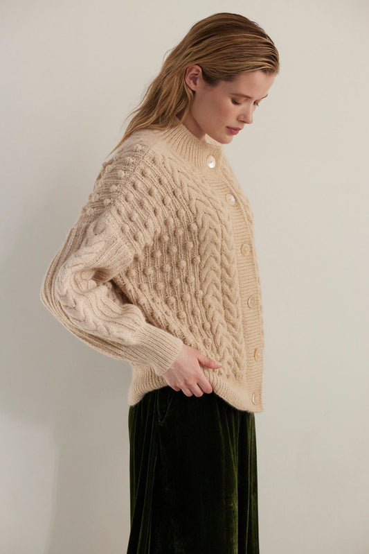 Bobbie Alpaca Wool Popcorn Cardigan in Toasted Marshmallow Sweaters CHRISTINE ALCALAY