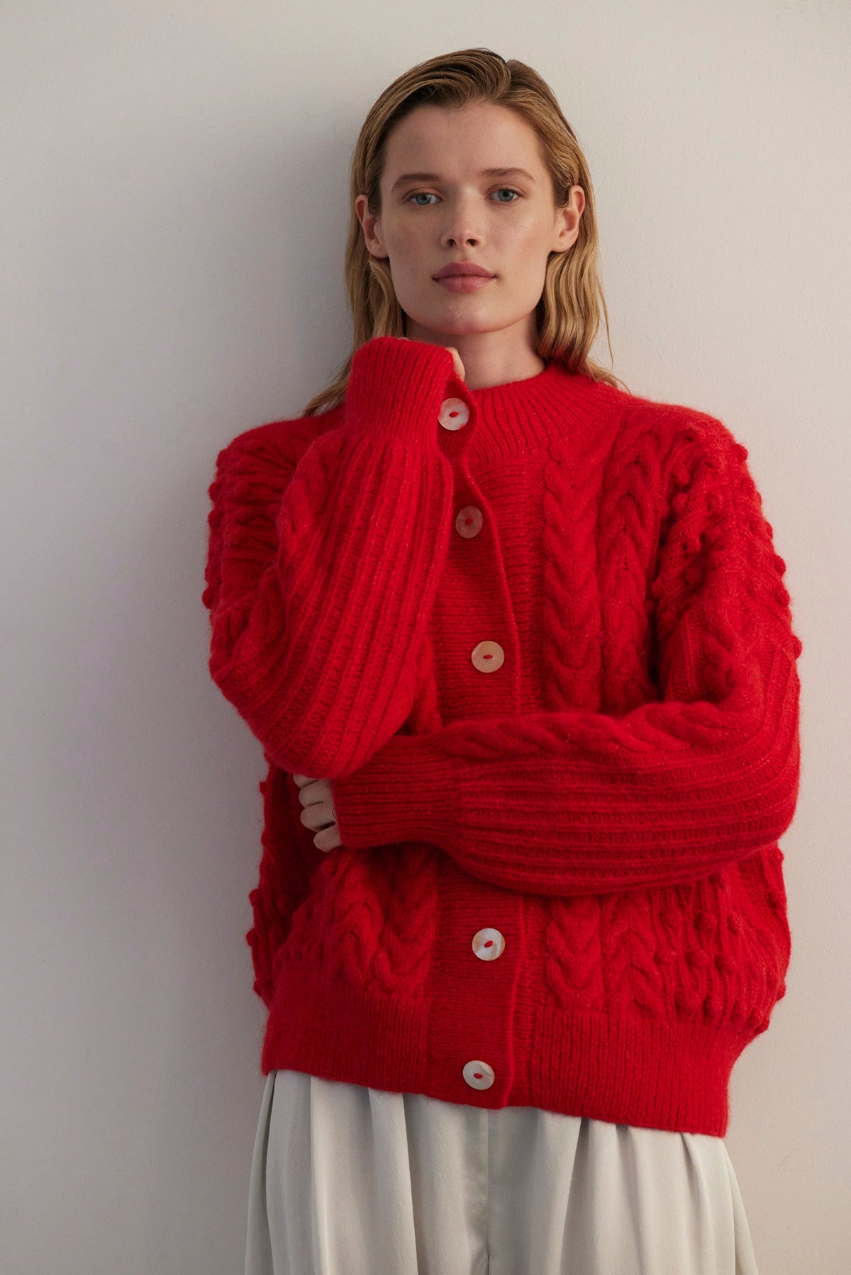Bobbie Popcorn Cardigan Sweater in Alpaca Wool Sweaters CHRISTINE ALCALAY Fire One size