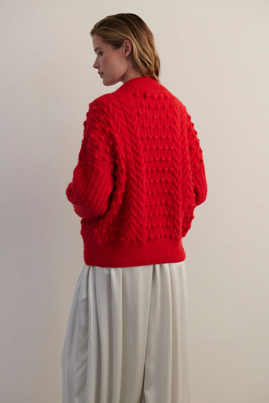 Bobbie Alpaca Wool Popcorn Cardigan in Fire Red Sweaters CHRISTINE ALCALAY