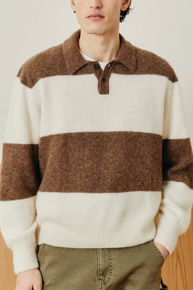 corridor brushed knit rugby on model
