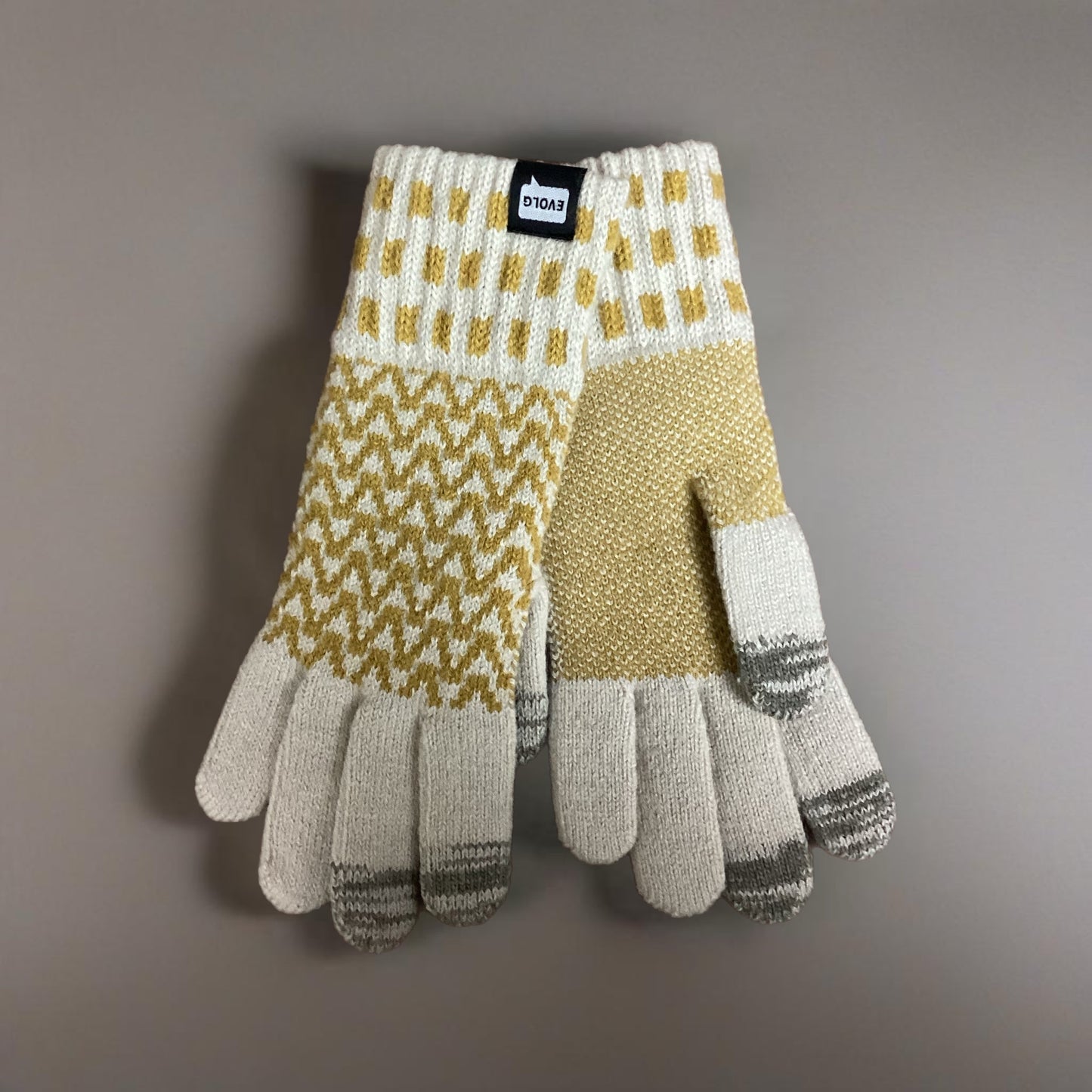 Persons Knit Gloves Gloves Evolg Snow Gray x Mustard O/S