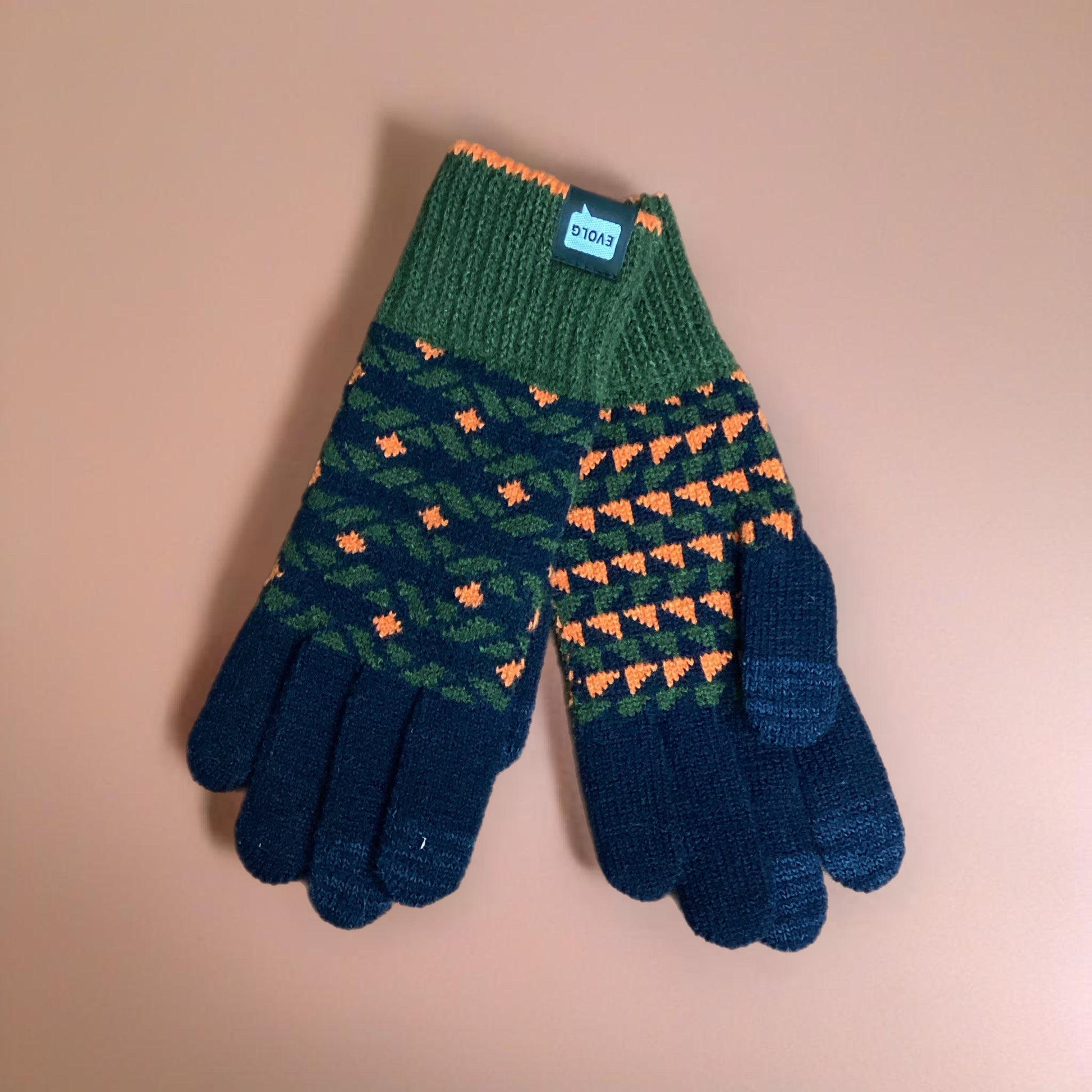 Nest Knit Gloves Gloves Evolg Navy x D. Olive x Orange O/S