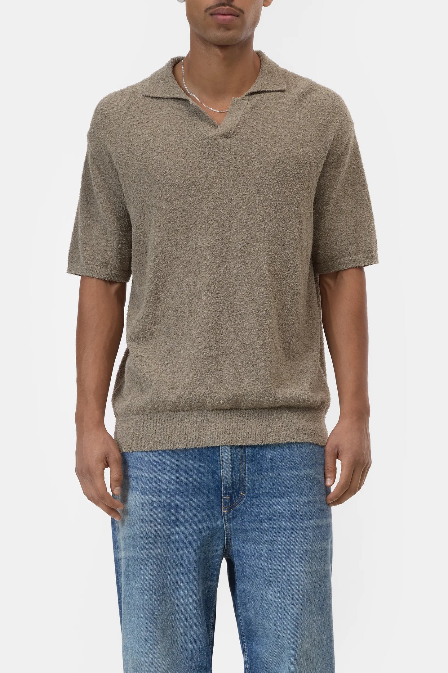 Knit Polo Polos Closed Pebble Green S
