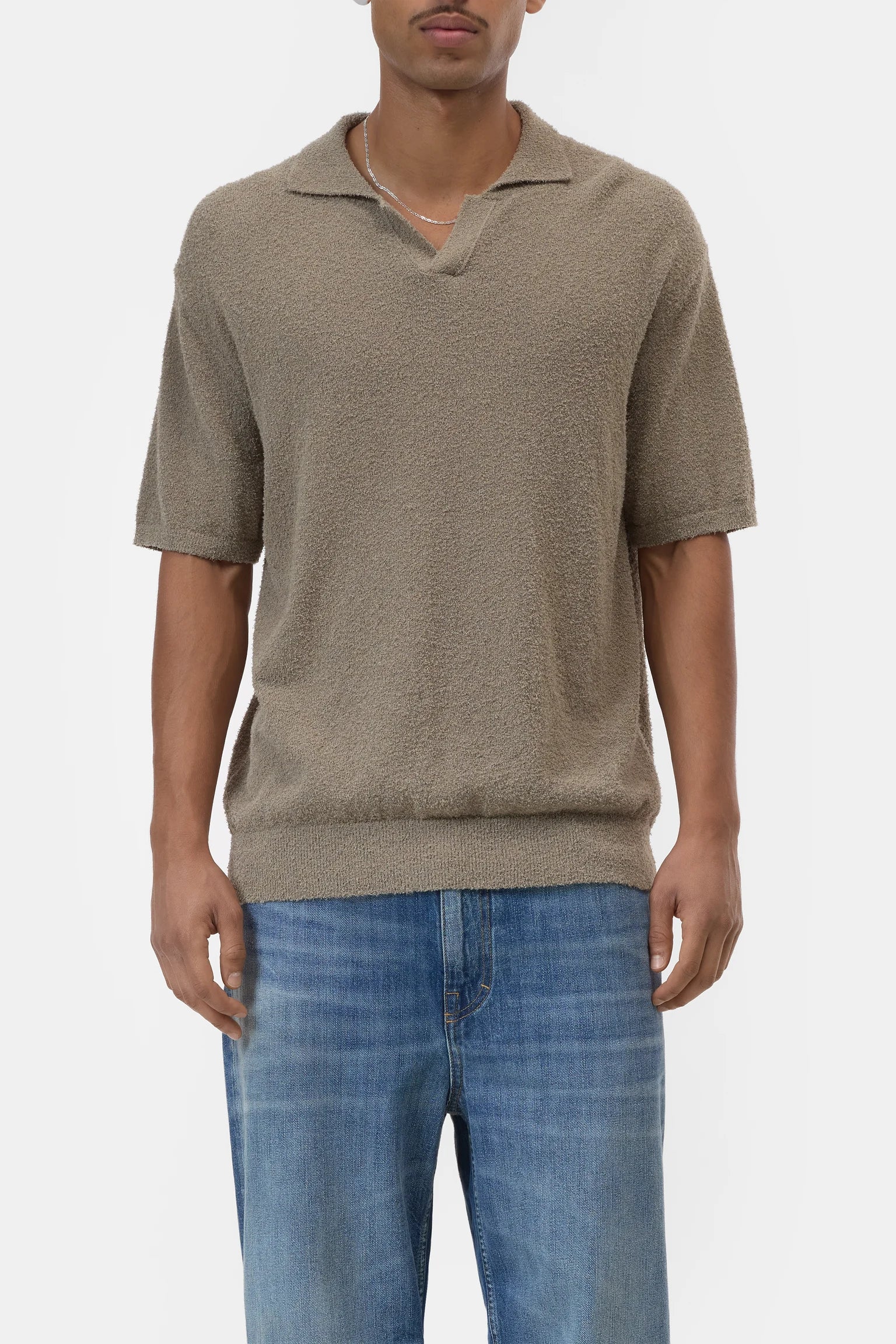 Knit Polo Polos Closed Pebble Green S