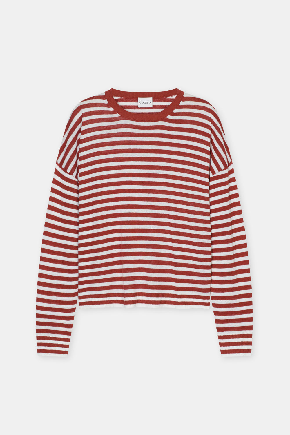 Crew Neck L/S Knit Sweater Tops Closed Brick red XS