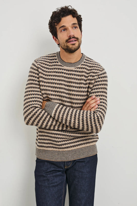 Carrick Roll Neck Sweater Sweaters Rails Men Navy Oat Stripe S