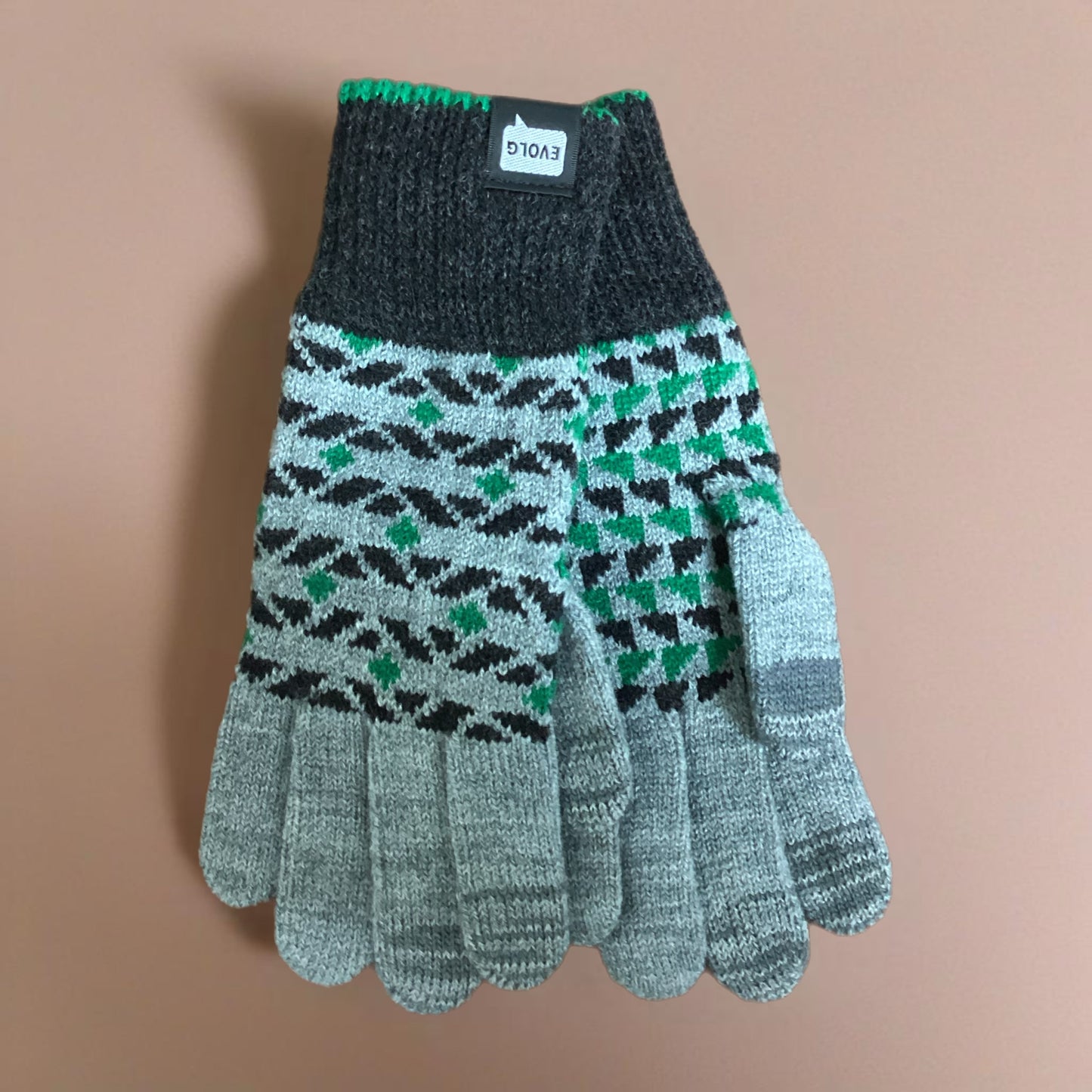 Nest Knit Gloves Gloves Evolg Gray x Charcoal x Green O/S