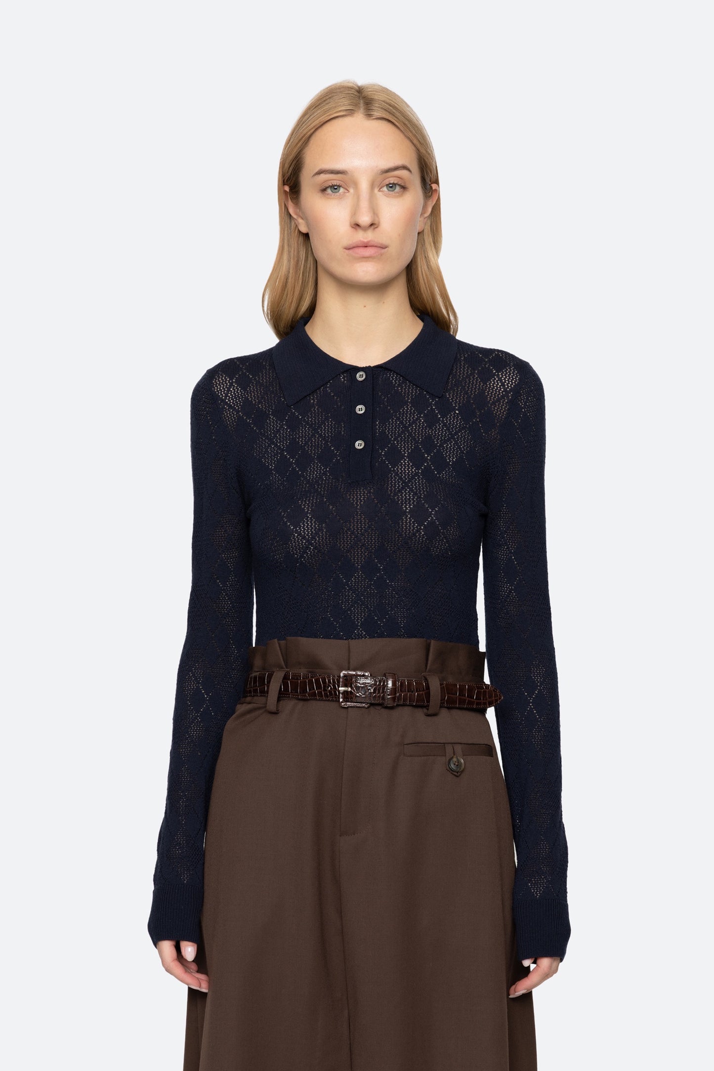 JANE ARGYLE POLO L/SLV SWEATER (D1) SEA NEW YORK