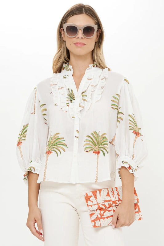 Ruffle Front Button Blouse Tops Oliphant