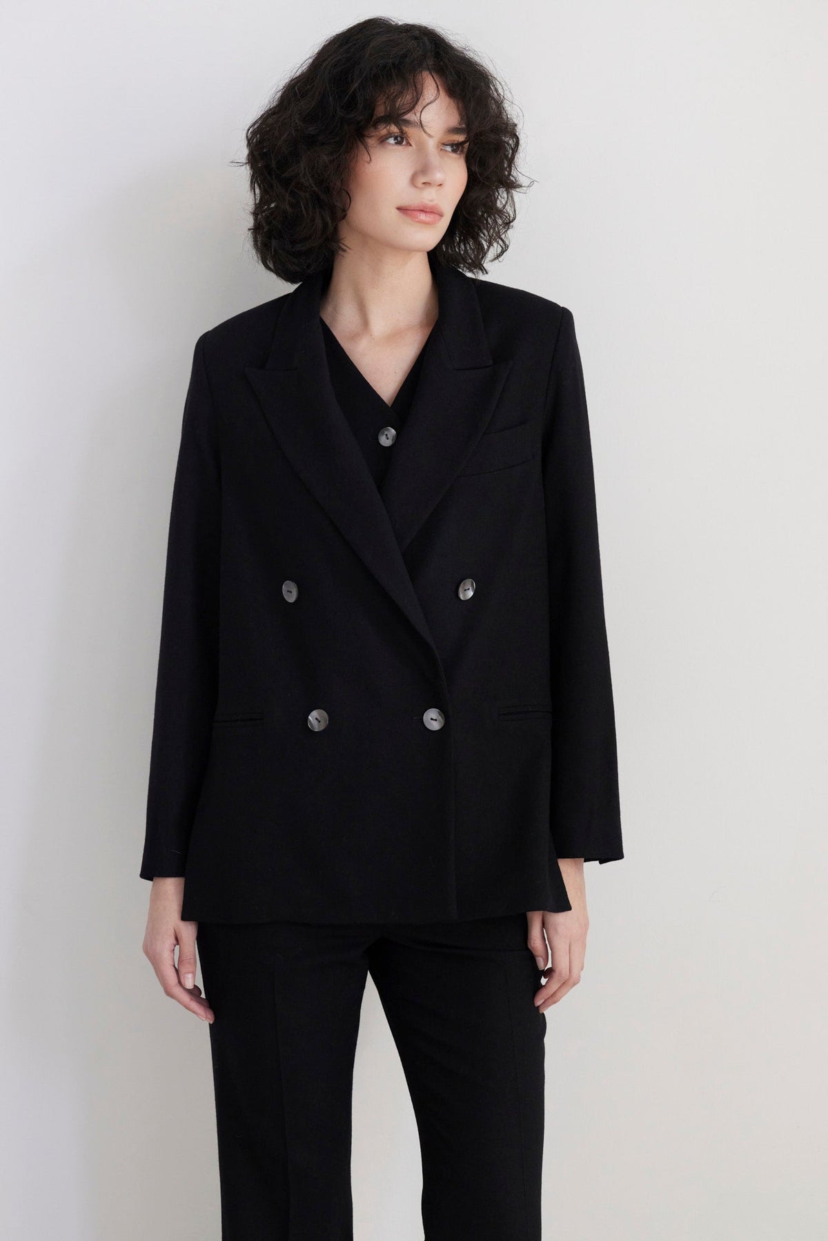 Charlie Double Breasted Blazer in Wool - Black Jackets CHRISTINE ALCALAY Black 0