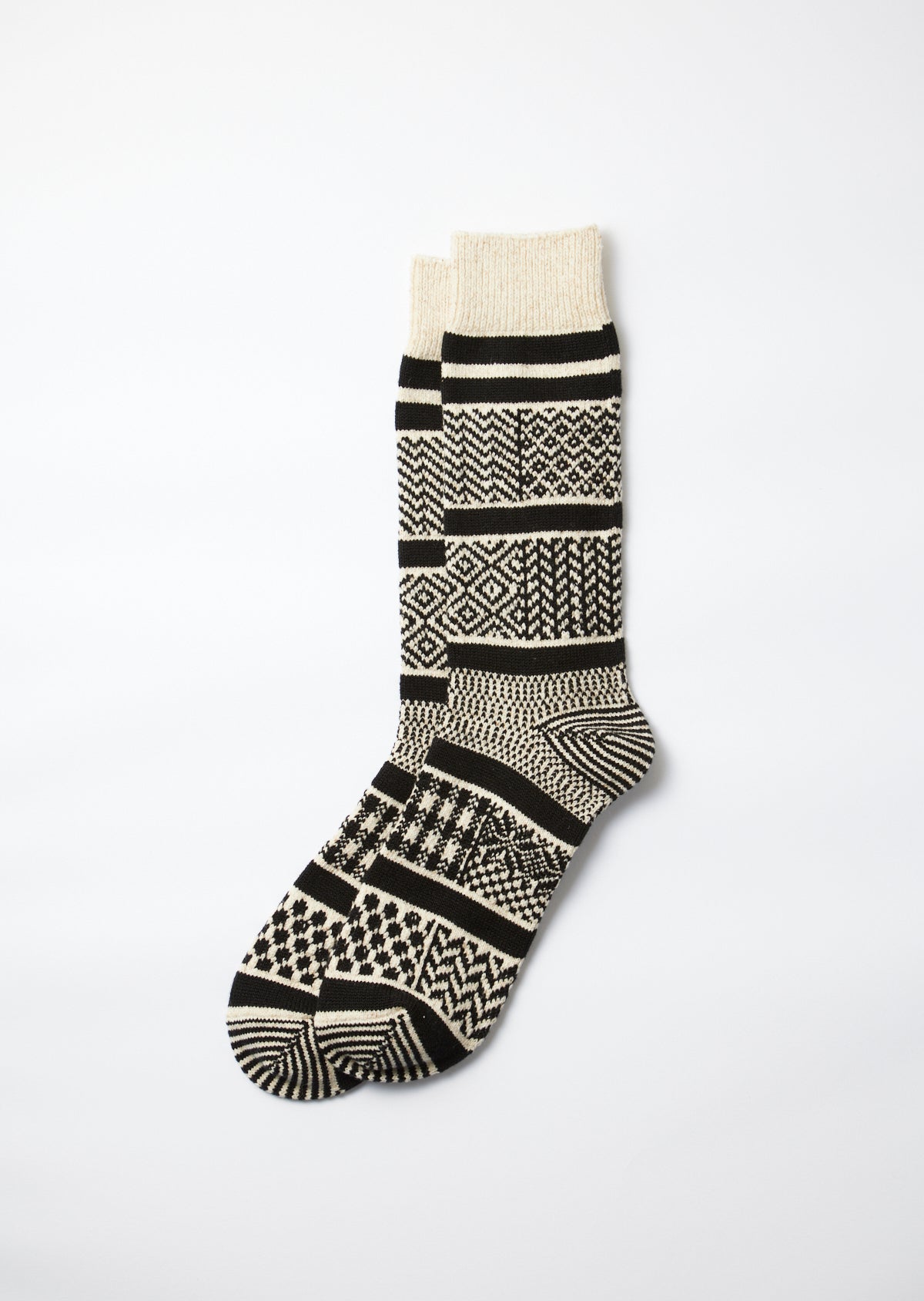 Jacquard Crew Socks Socks RoToTo Ivory/Black M