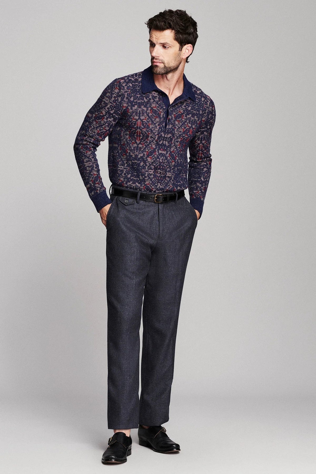 Long Sleeve Tile Jacquard Polo Polos Billy Reid - 1