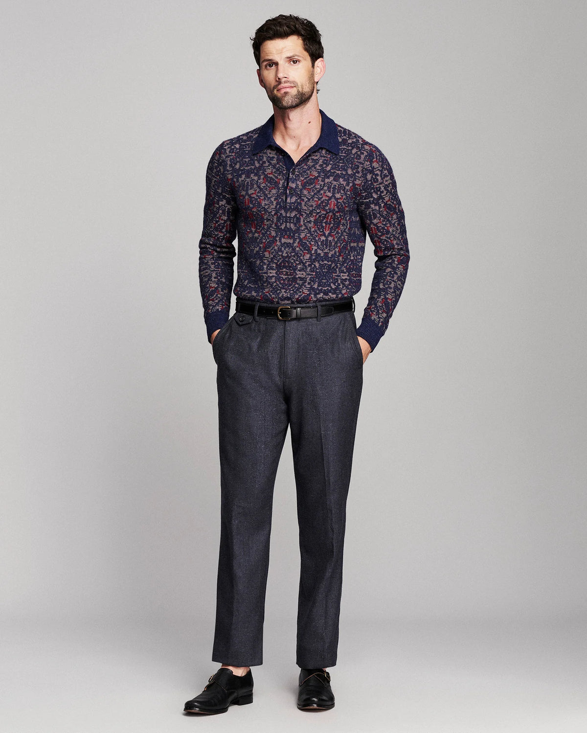 Long Sleeve Tile Jacquard Polo Polos Billy Reid - 2
