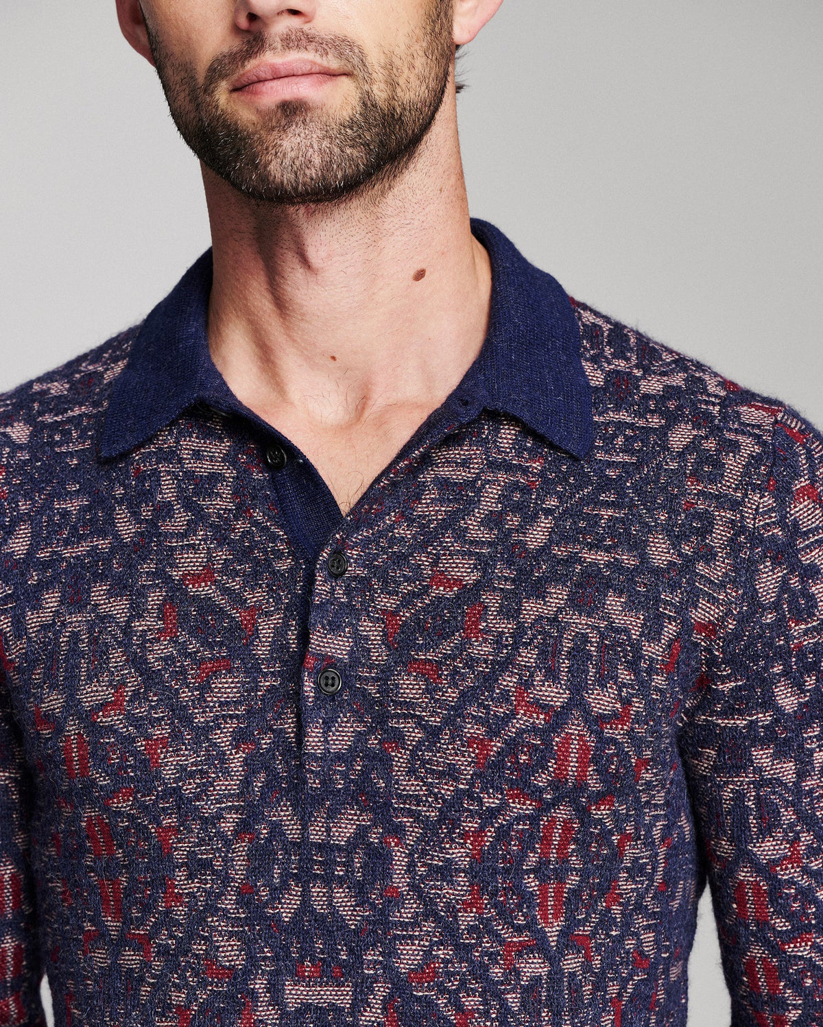 Long Sleeve Tile Jacquard Polo Polos Billy Reid - 3