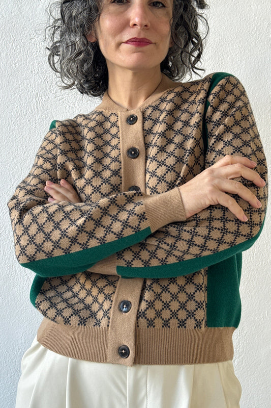 Graphic Sport Block Check Cardigan Jumper 1234