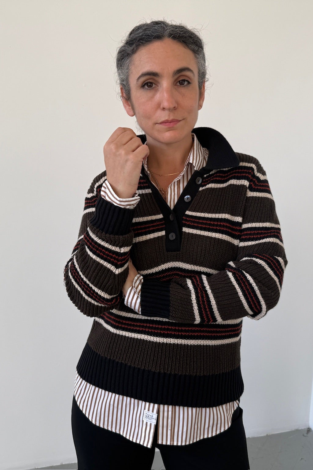 stripe shaker polo on model