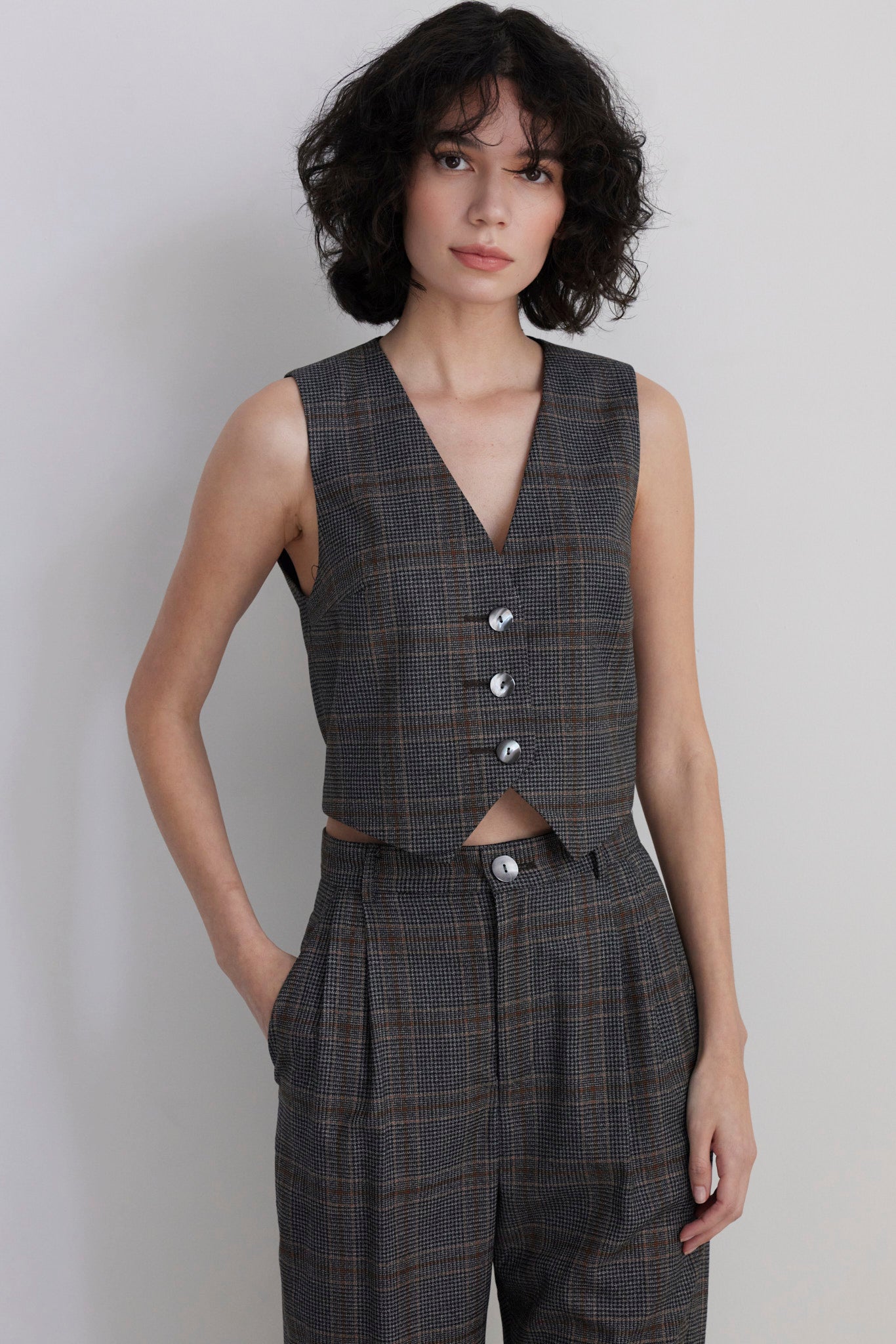 Diane Tailored V Neck Vest in Wool Vests CHRISTINE ALCALAY Autumn Plaid Extra Small
