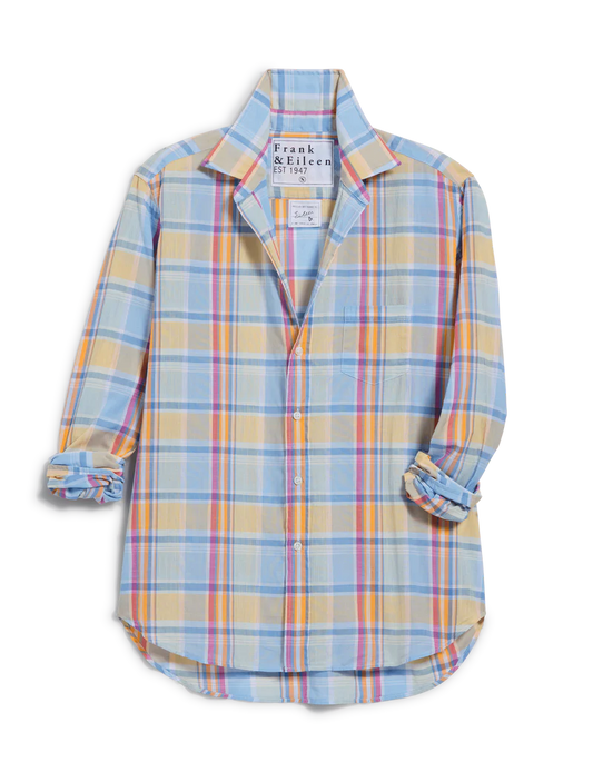 Eileen Cotton Button-Up Shirt - Blue-Orange Plaid Tops Frank & Eileen Blue/Orange Plaid XS