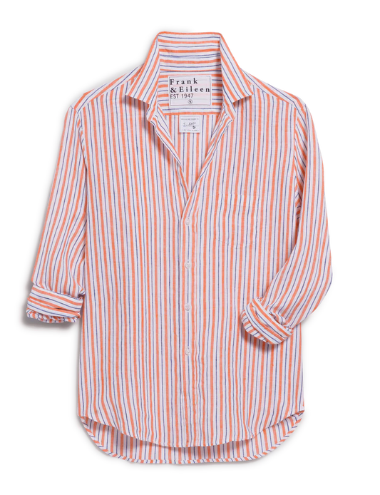 Eileen Relaxed Button-Up Shirt - Linen Tops Frank & Eileen Orange Purple Stripe Linen XS