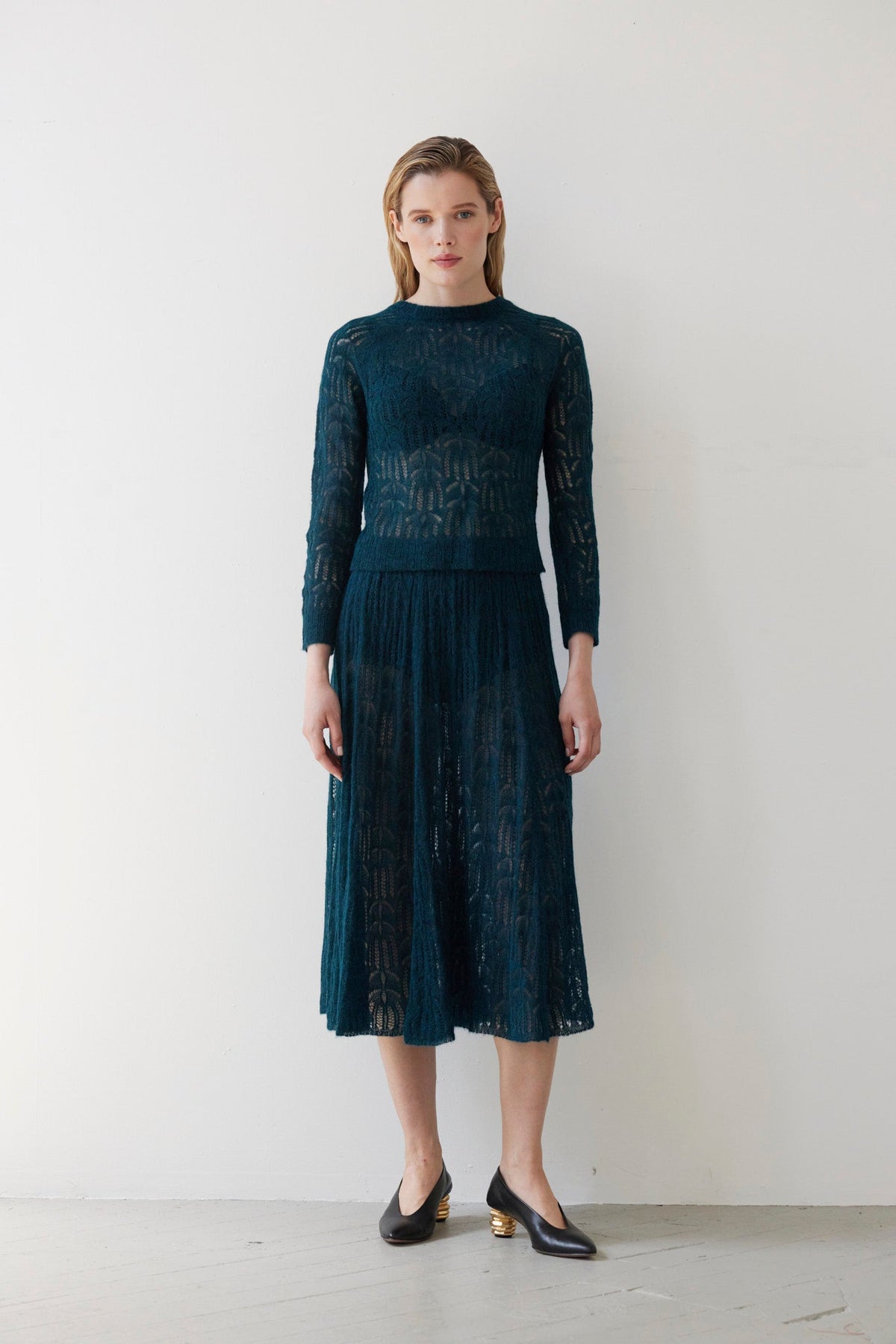SAMPLE FW26 - Erin Lace Knit Skirt - Deep Teal Samples CHRISTINE ALCALAY