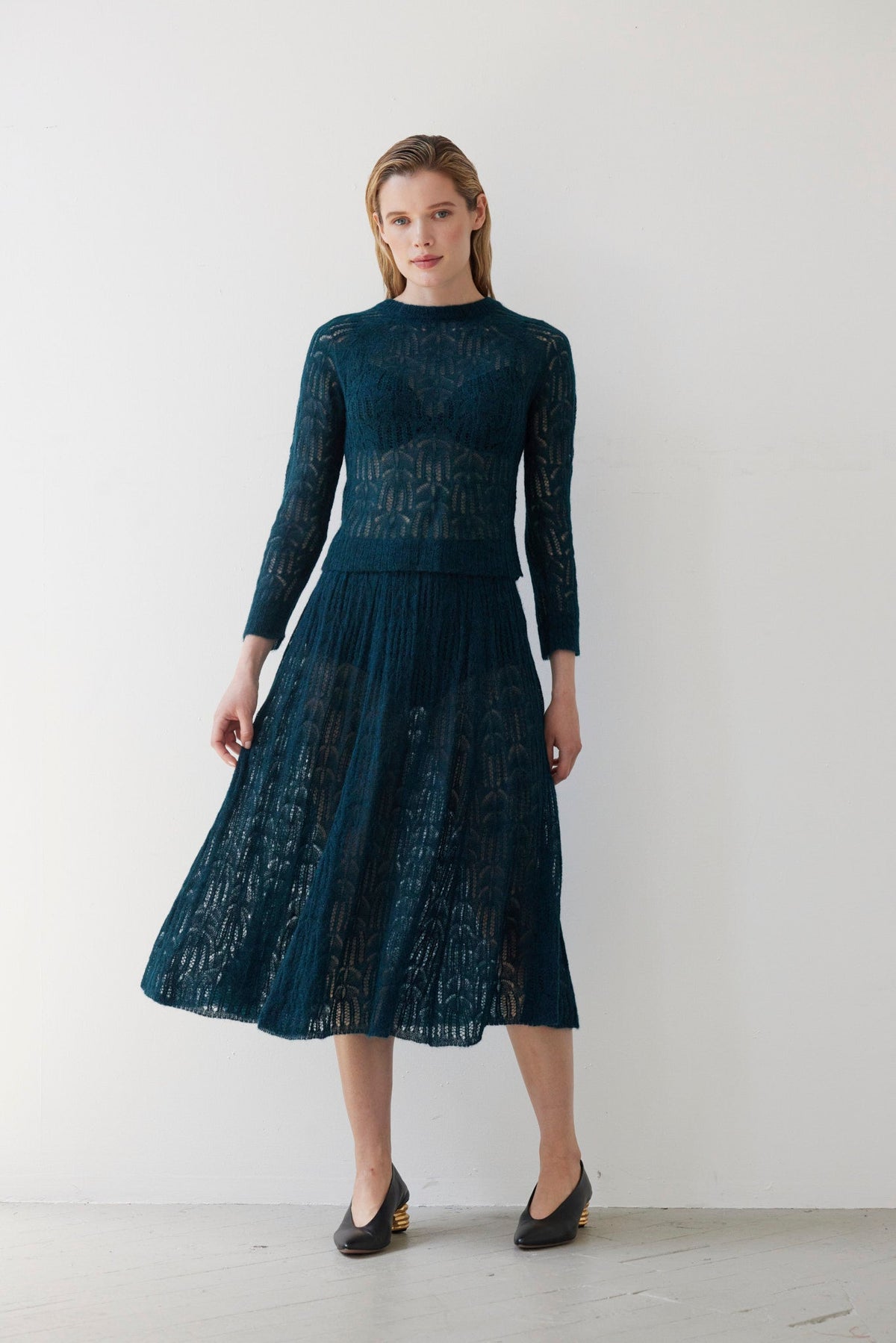 SAMPLE FW26 - Erin Lace Knit Skirt - Deep Teal Samples CHRISTINE ALCALAY - 5