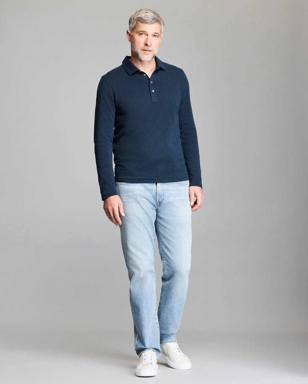 Long-Sleeve Herringbone Polo