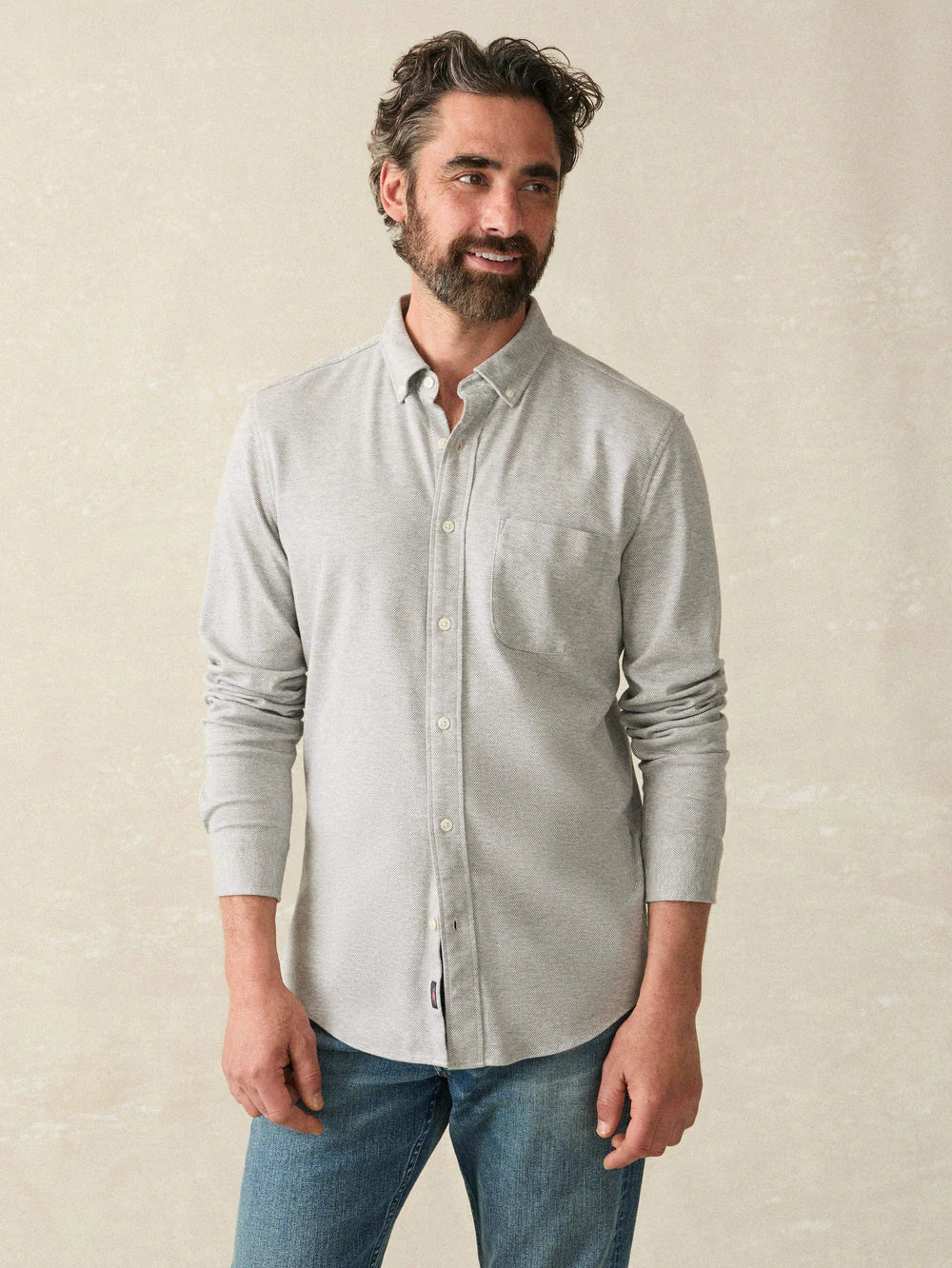 Coastline Knit Shirt Tops Faherty Men Grey Heather Twill S 