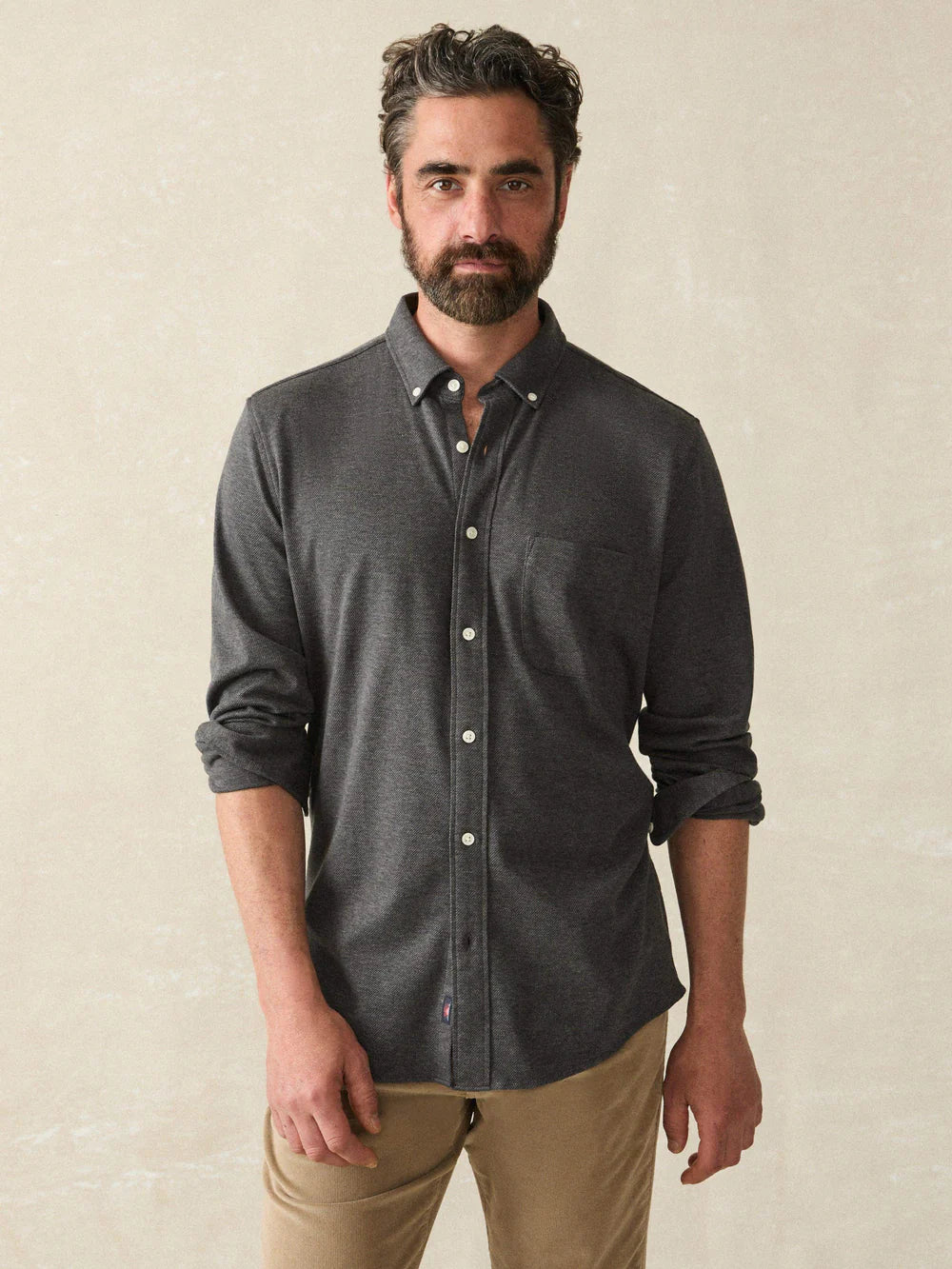 Coastline Knit Shirt Tops Faherty Men Charcoal Heather Twill M 