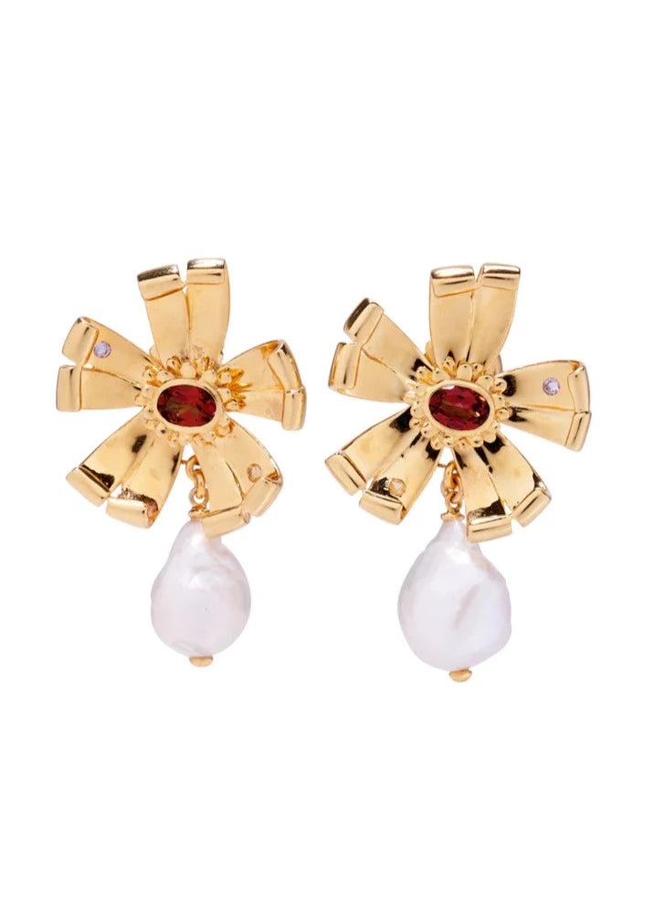 Lotus Pearl Earrings in Gold Earrings Lizzie Fortunato Multi  