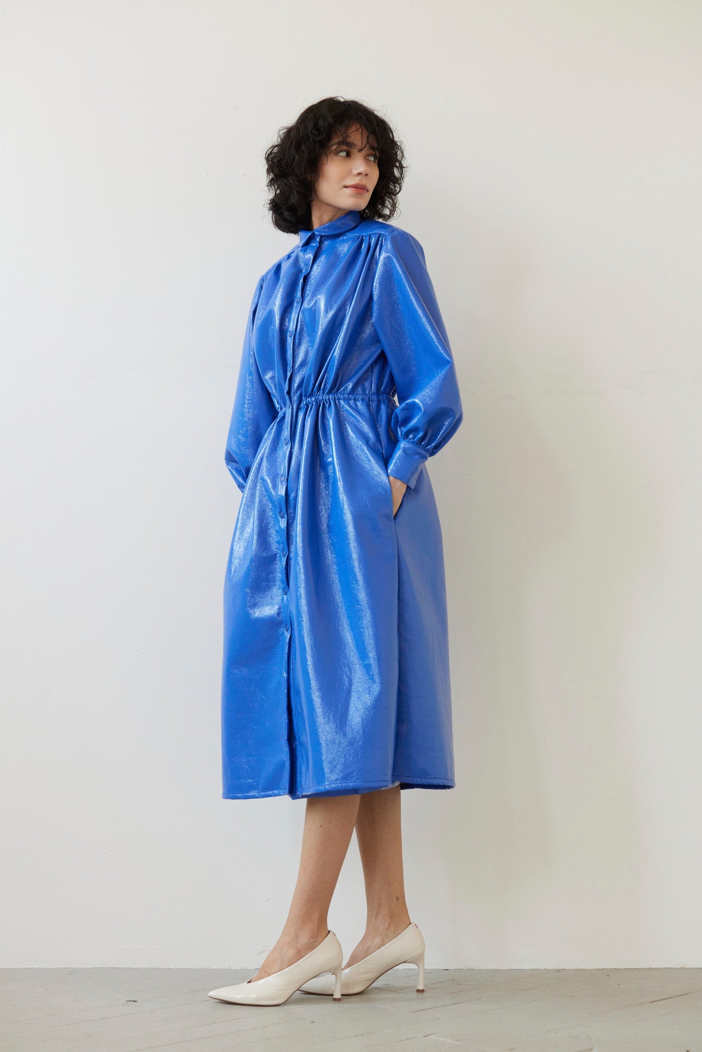 SAMPLE FW26 - Georgia Dress in Gloss Pleatherette - Electric Blue Samples CHRISTINE ALCALAY