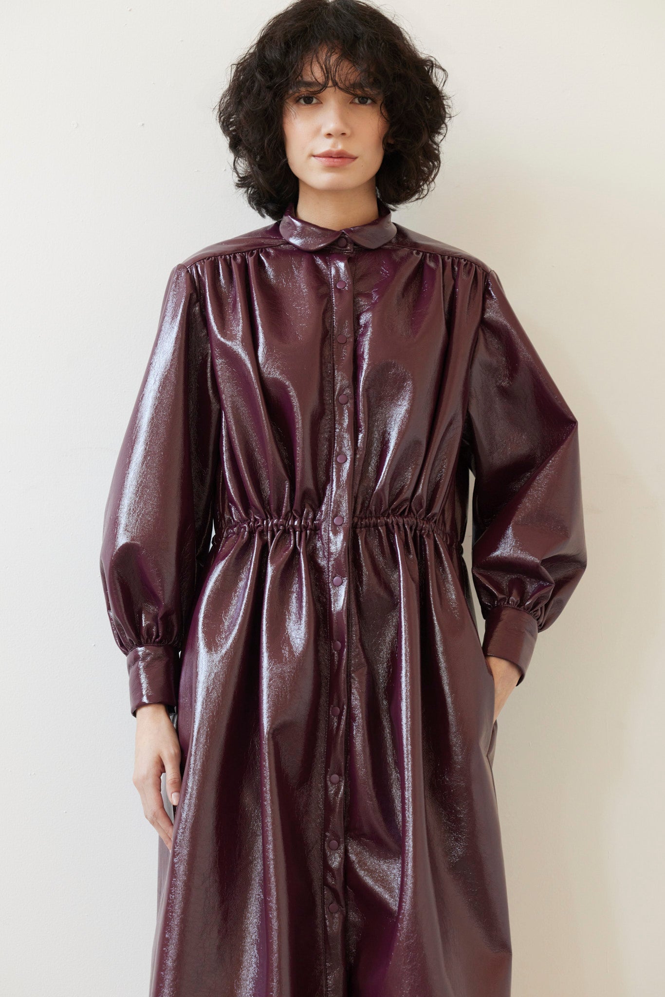 Georgia Dress in Gloss Pleatherette Dresses CHRISTINE ALCALAY Plum Wine XS/S