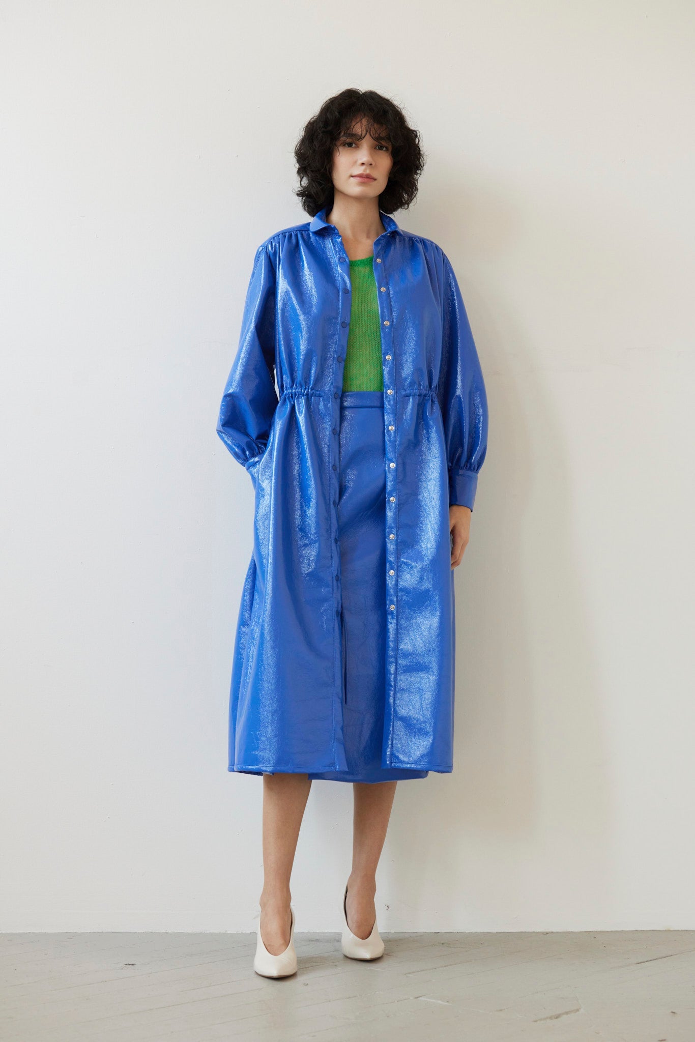 SAMPLE FW26 - Georgia Dress in Gloss Pleatherette - Electric Blue Samples CHRISTINE ALCALAY
