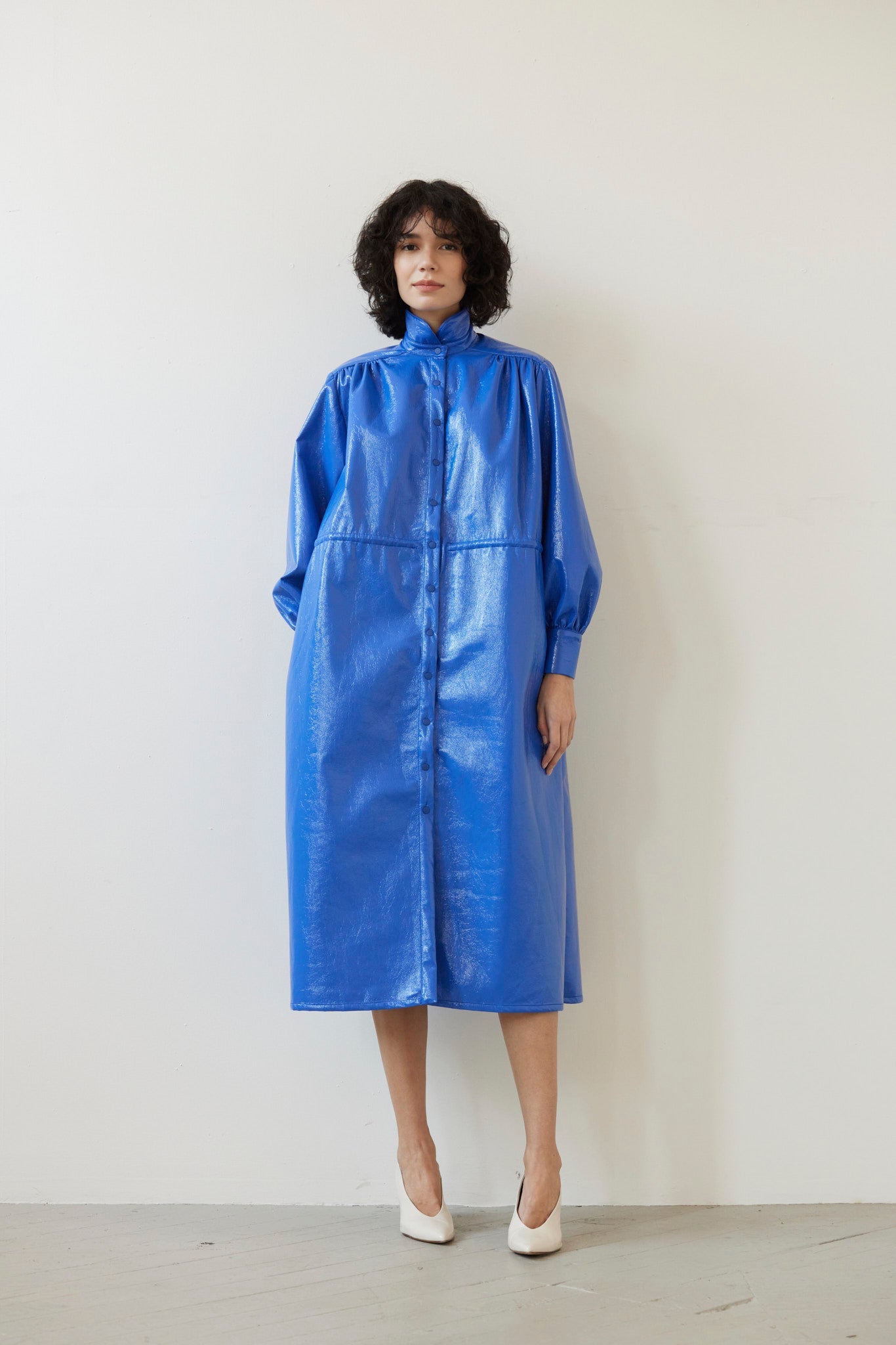 SAMPLE FW26 - Georgia Dress in Gloss Pleatherette - Electric Blue Samples CHRISTINE ALCALAY