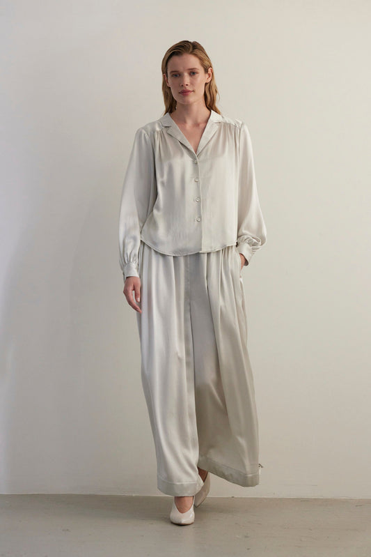 Gertrude Pant in Silk Charmeuse Pants CHRISTINE ALCALAY Pearl XS/S