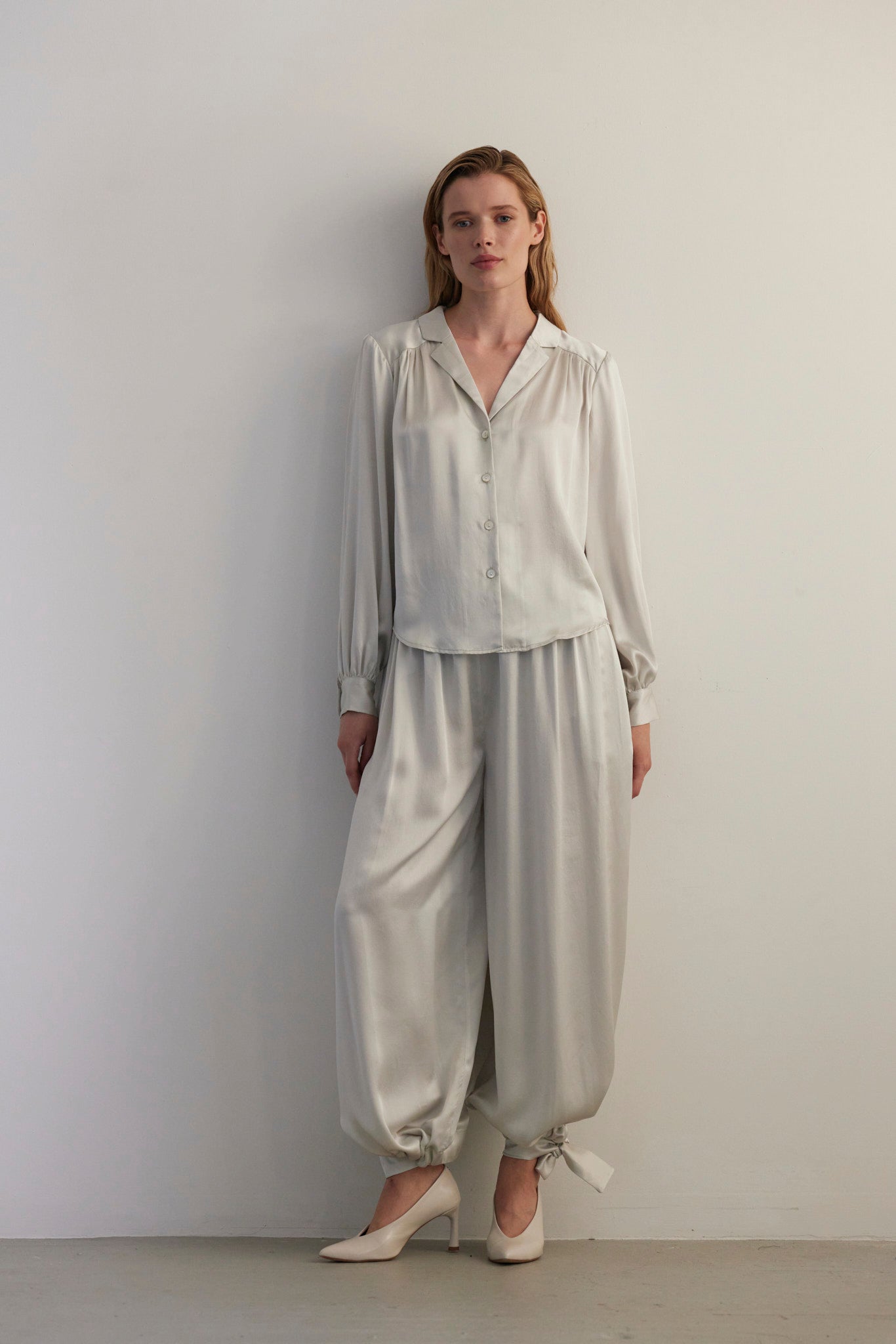 SAMPLE FW26 - Gertrude Pant in Silk Charmeuse - Pearl Samples CHRISTINE ALCALAY