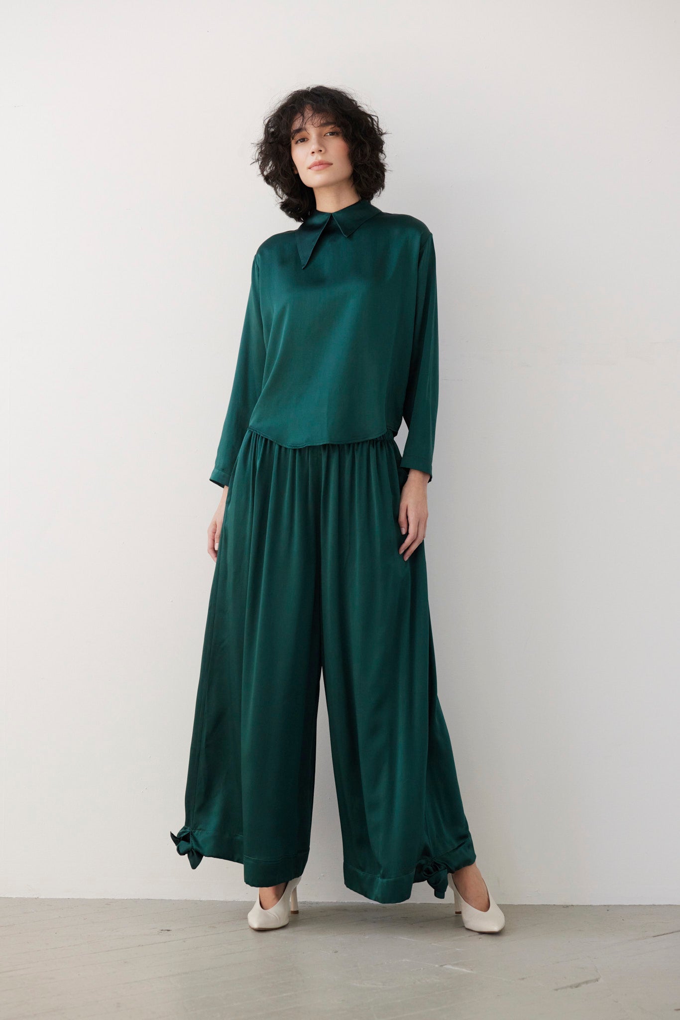 SAMPLE FW26 - Gertrude Pant in Silk Charmeuse - Menagerie Green Samples CHRISTINE ALCALAY Menagerie Green XS/S