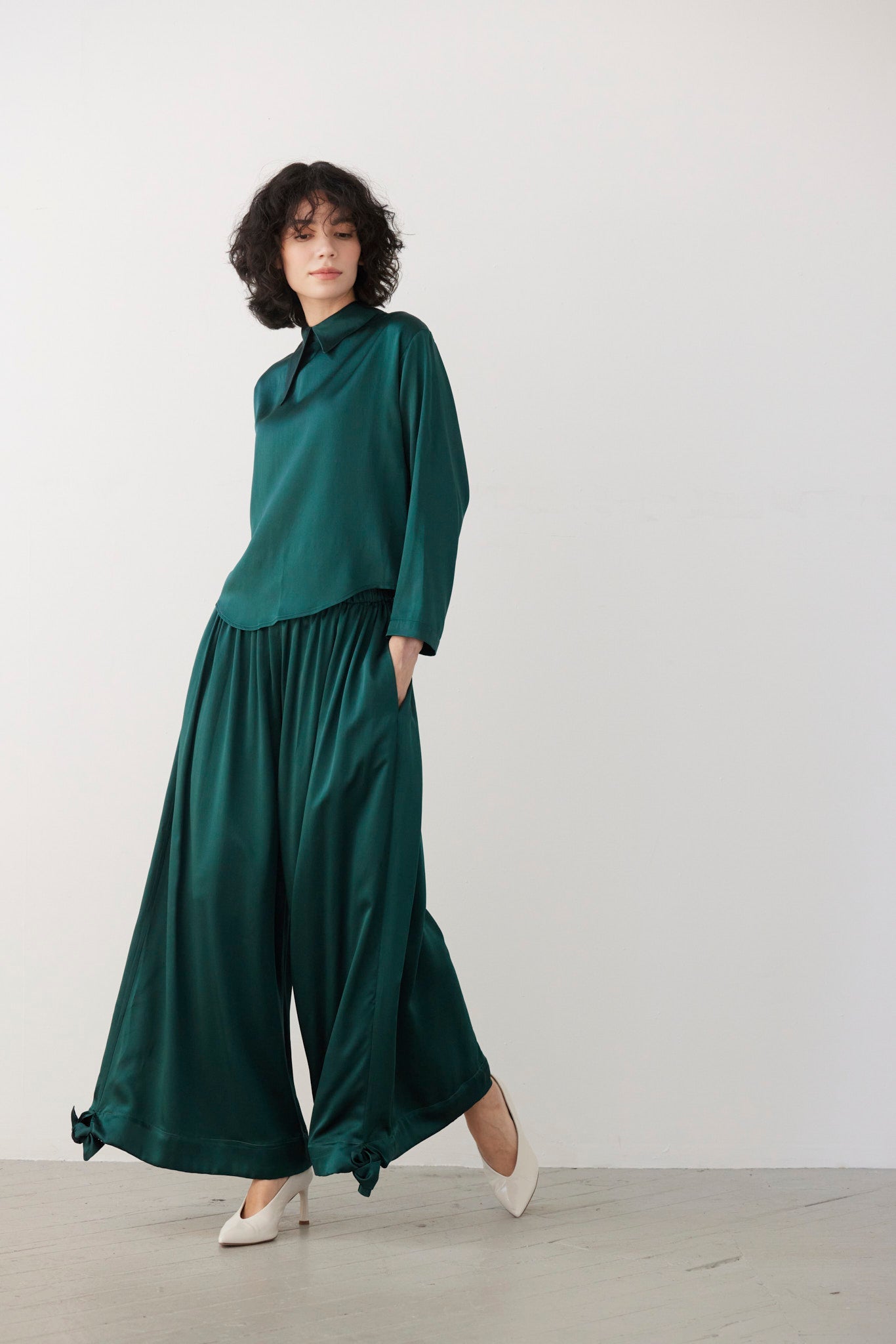 SAMPLE FW26 - Gertrude Pant in Silk Charmeuse - Menagerie Green Samples CHRISTINE ALCALAY
