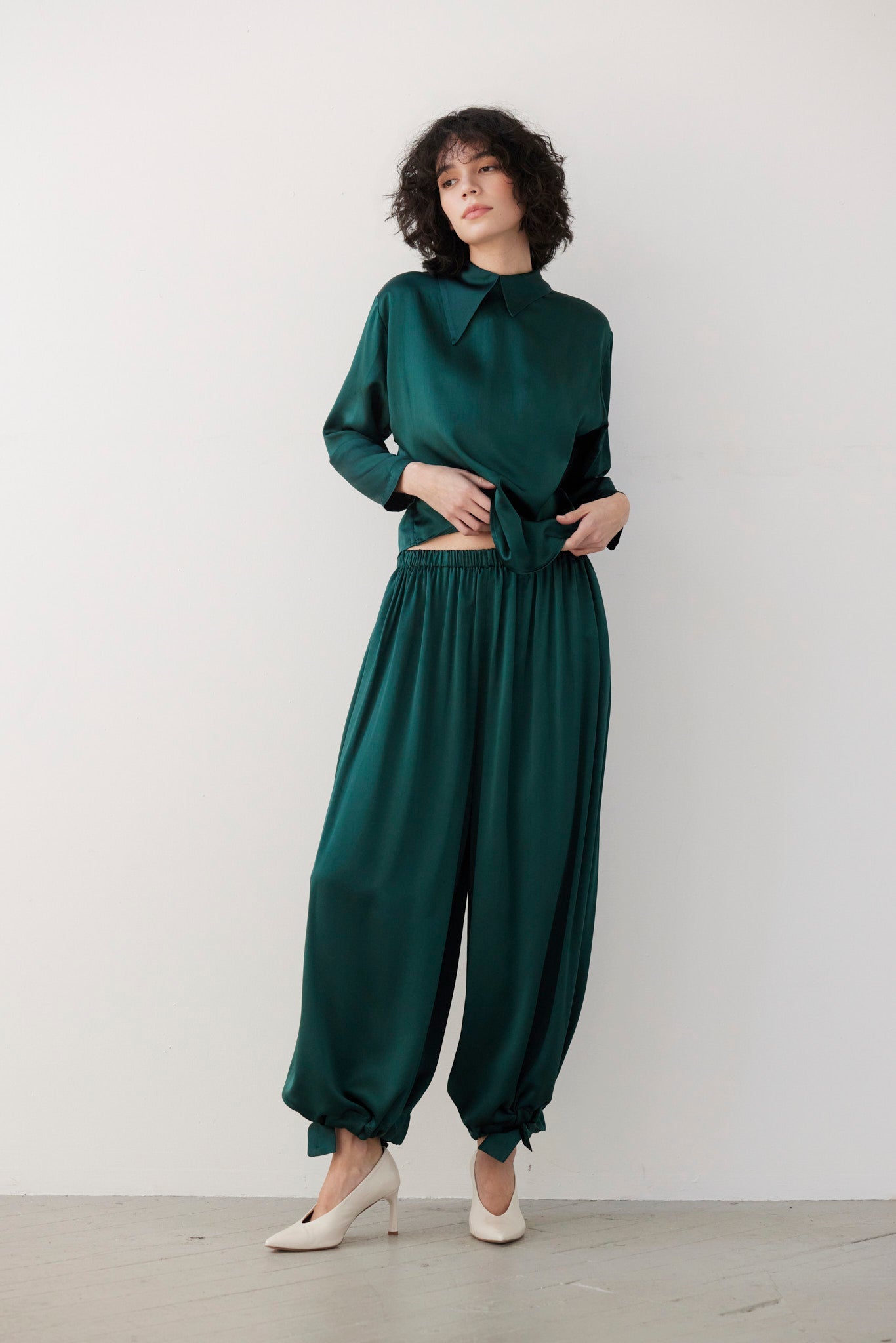SAMPLE FW26 - Gertrude Pant in Silk Charmeuse - Menagerie Green Samples CHRISTINE ALCALAY