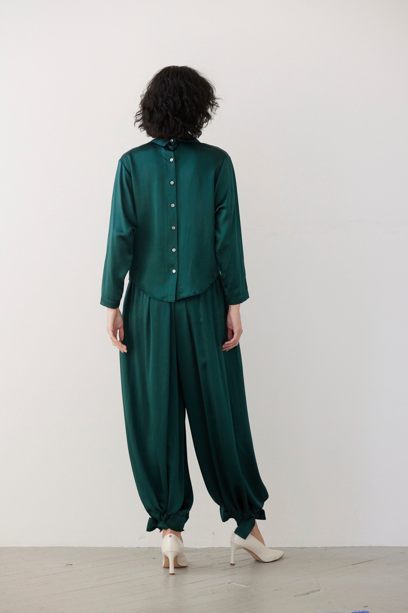 SAMPLE FW26 - Gertrude Pant in Silk Charmeuse - Menagerie Green Samples CHRISTINE ALCALAY