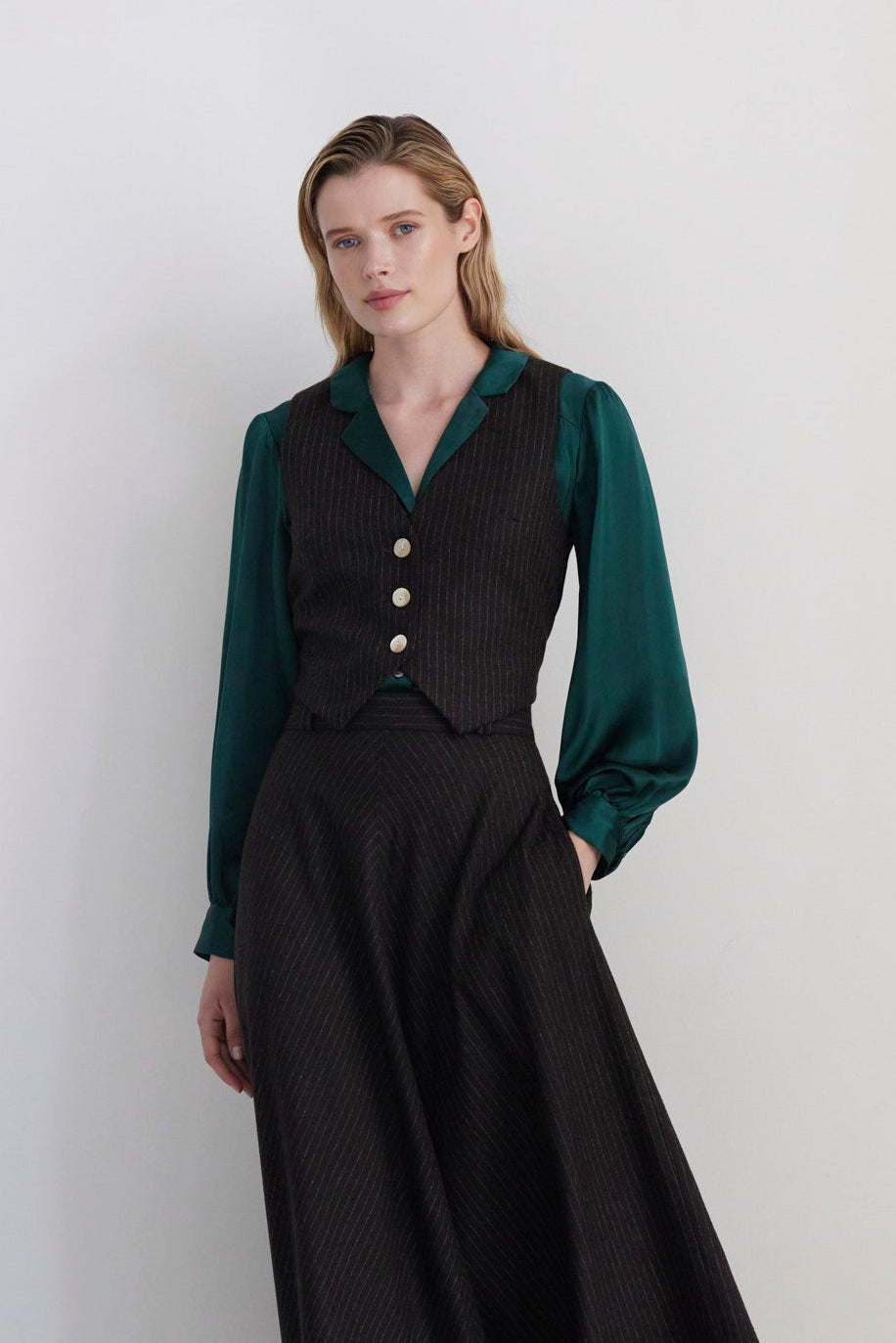 Diane Tailored V Neck Vest in Wool Vests CHRISTINE ALCALAY - 5