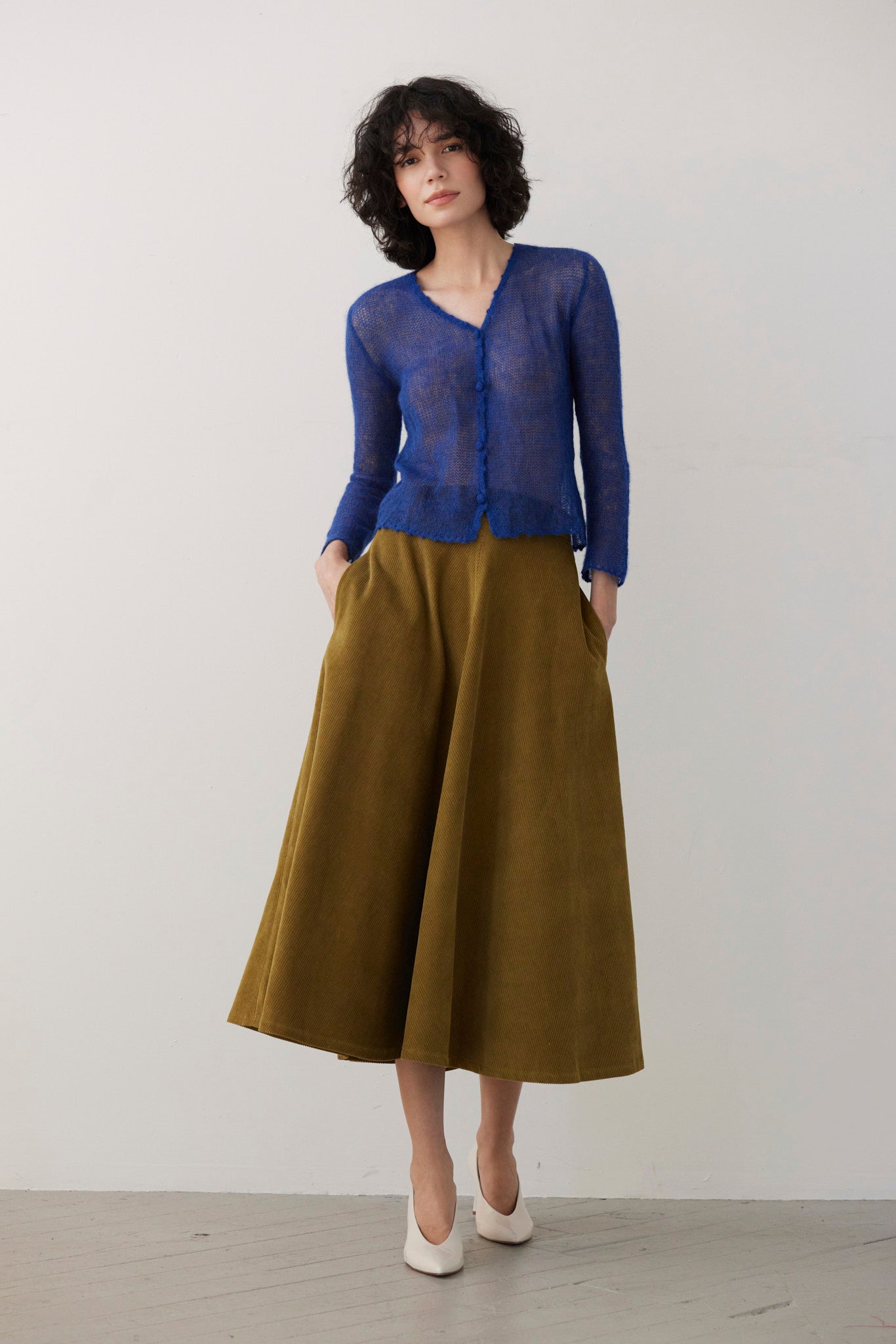 Gwen Mitered Bias Skirt in Corduroy Skirts CHRISTINE ALCALAY Fern 0