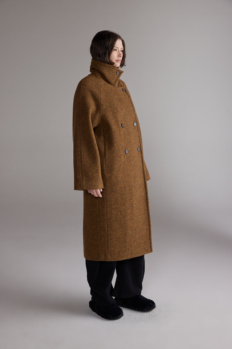 Wool Double-Breasted Long Coat AMENTE - 5