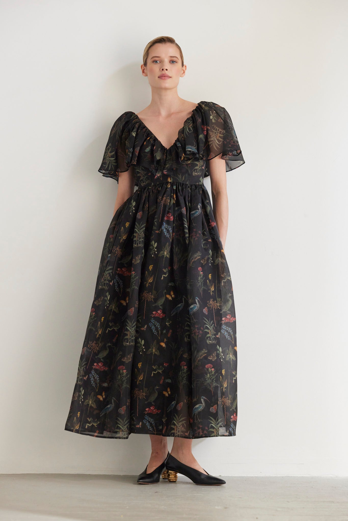 SAMPLE FW26 - Hong Nhung Dress in Audubon Silk Organza - Black Night Audubon Samples CHRISTINE ALCALAY Black Night Audubon 2 - 1