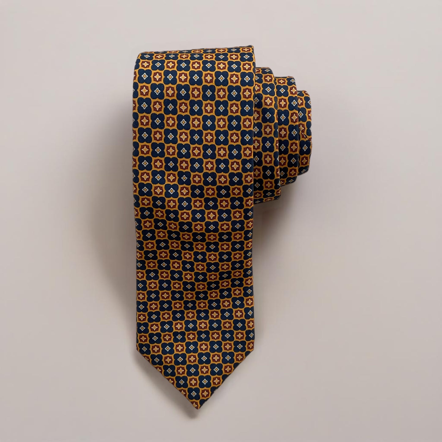 Flower/Tile Tie Ties Altea Mustard, Navy & White Tile