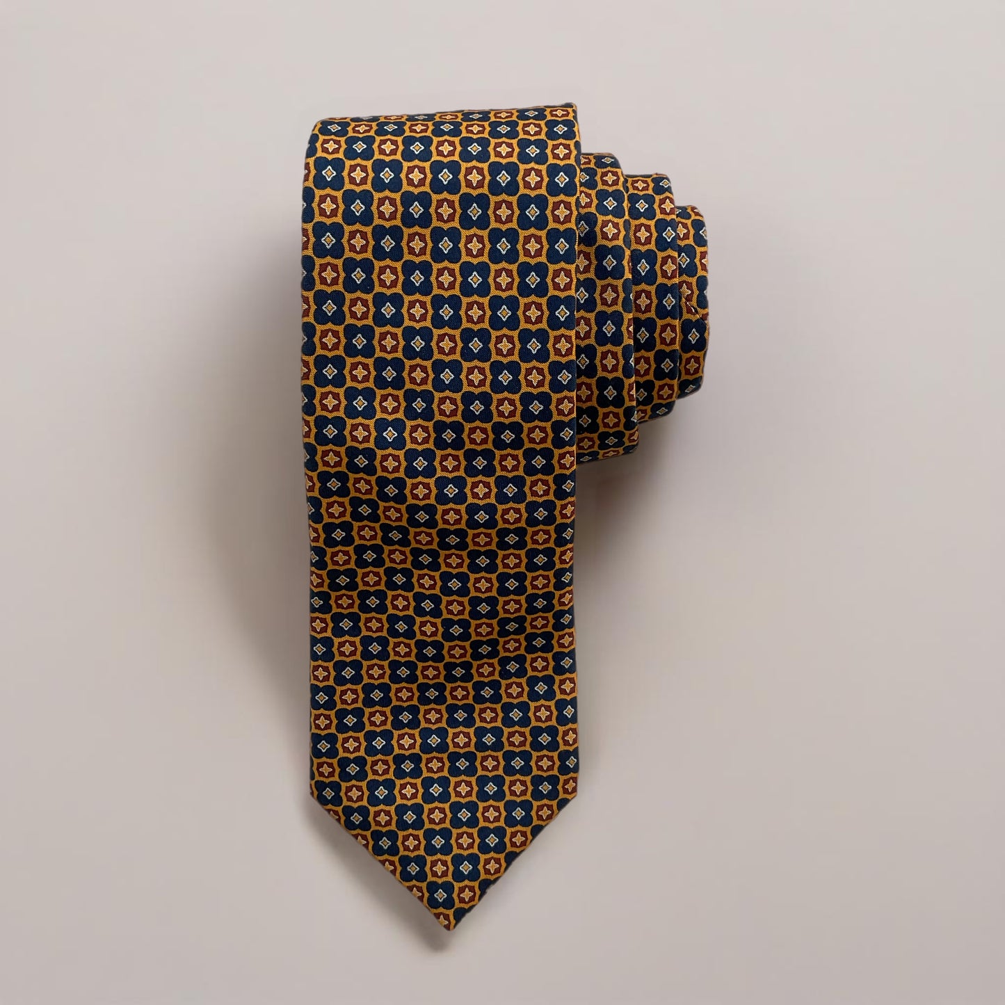 Pattern Silk Tie Ties fig. Mustard/Blue Tile  