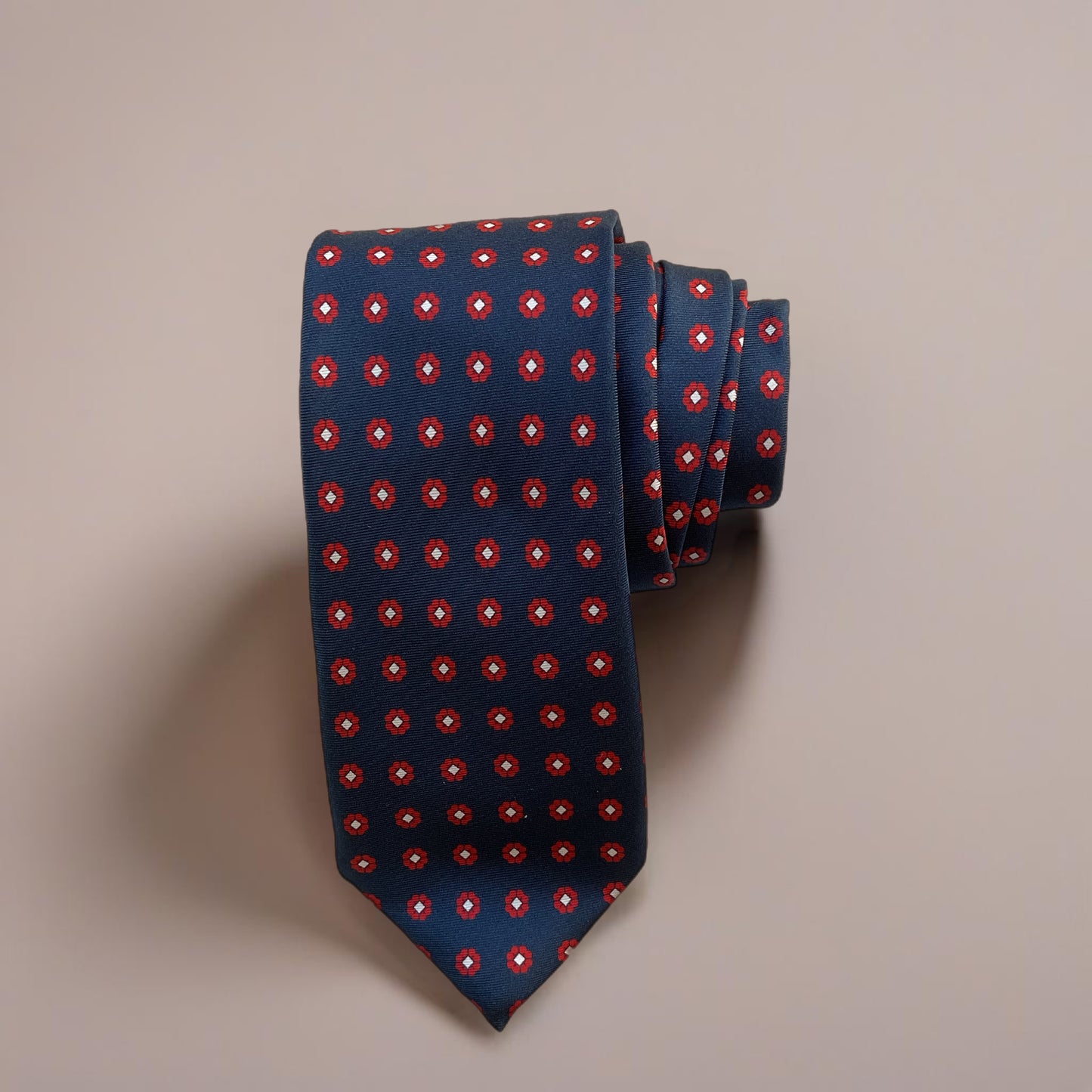Flower/Tile Tie Ties Altea Navy with Red Flowers