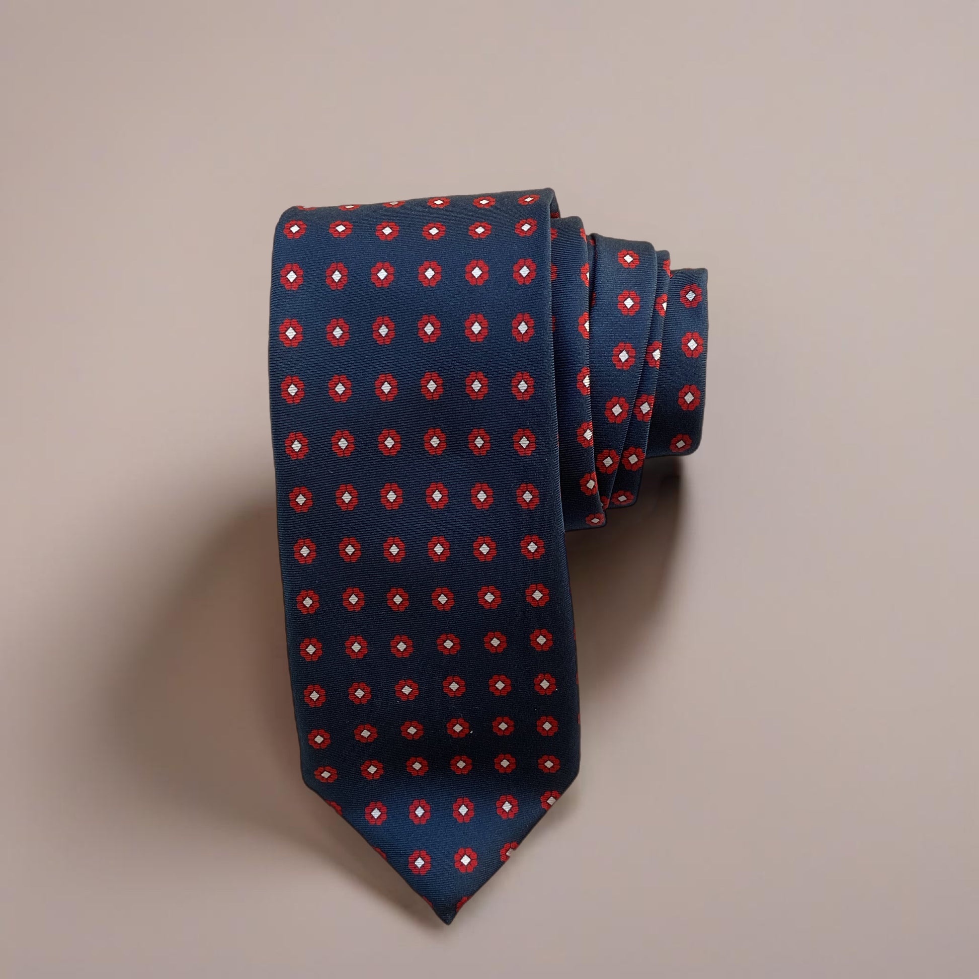 Flower/Tile Tie Ties Altea Navy with Red Flowers