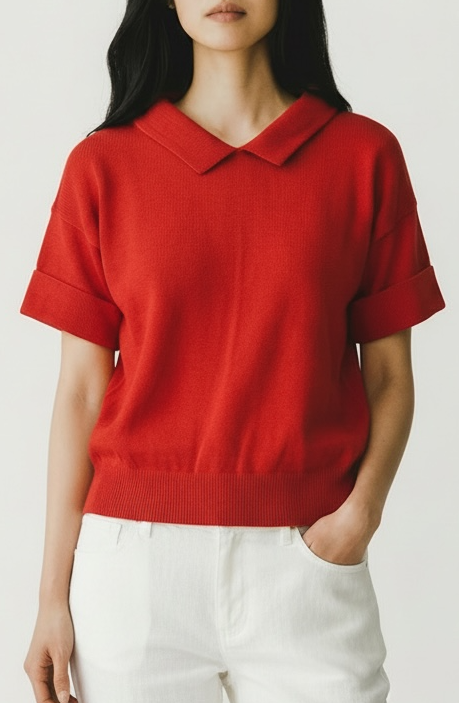 Olivia Polo in Tomato Pima Cotton Tops CHRISTINE ALCALAY