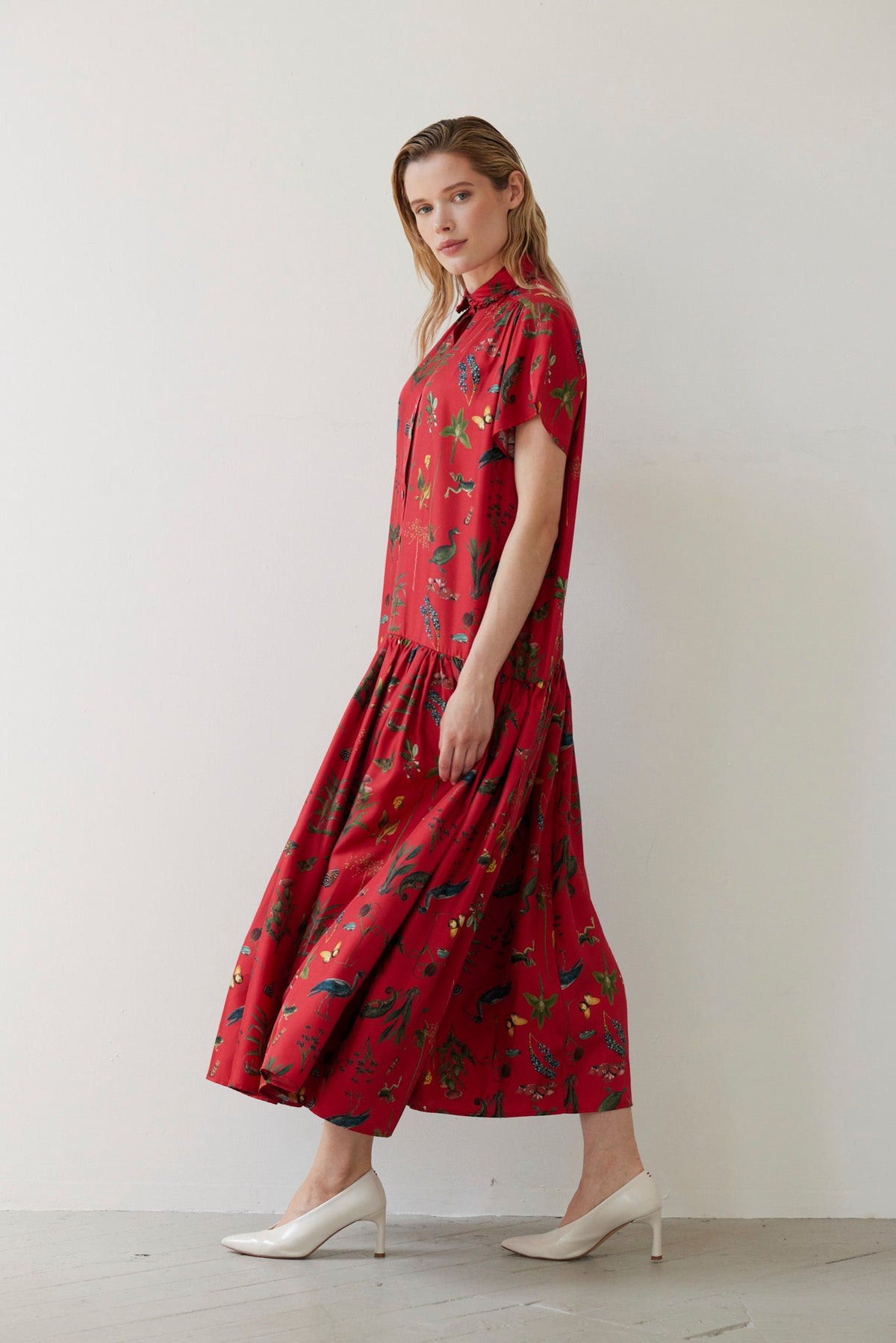 SAMPLE FW26 - Jacqueline Dress in Audubon Silk Twill - Vermillion Red Samples CHRISTINE ALCALAY - 4